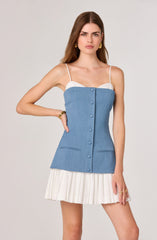 Amren Mixed Media Denim Mini Dress