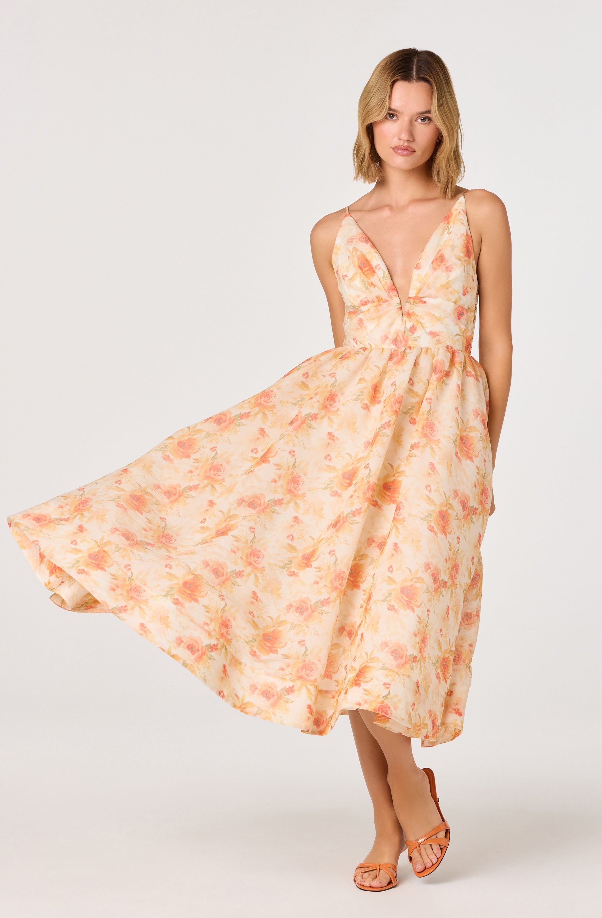 Janna Floral Plunge Midi Dress