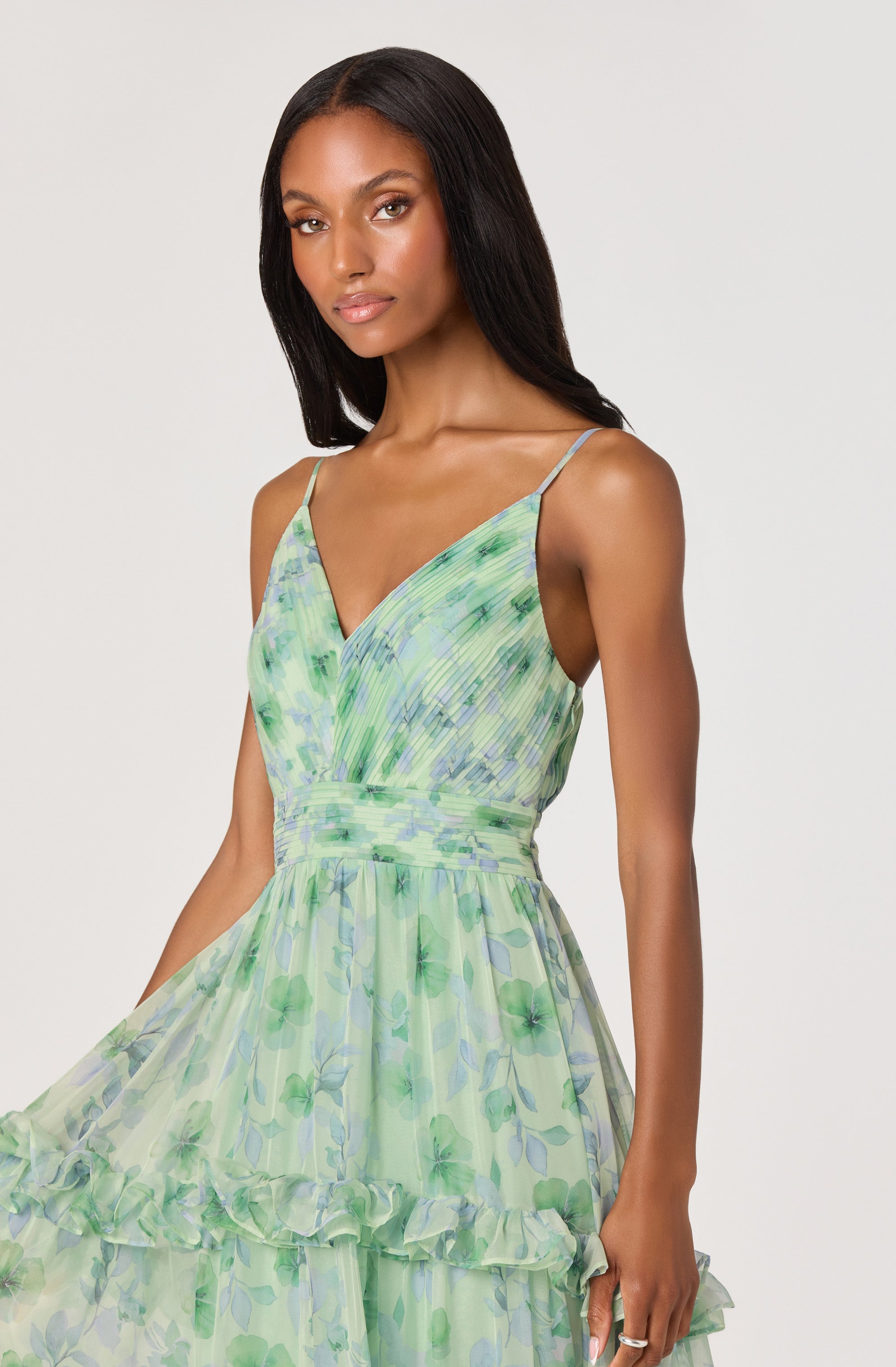 Ayanna Floral Pleated Tiered Maxi Dress