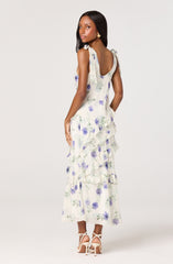 Fen Floral Tie-Strap Ruffle Midi Dress