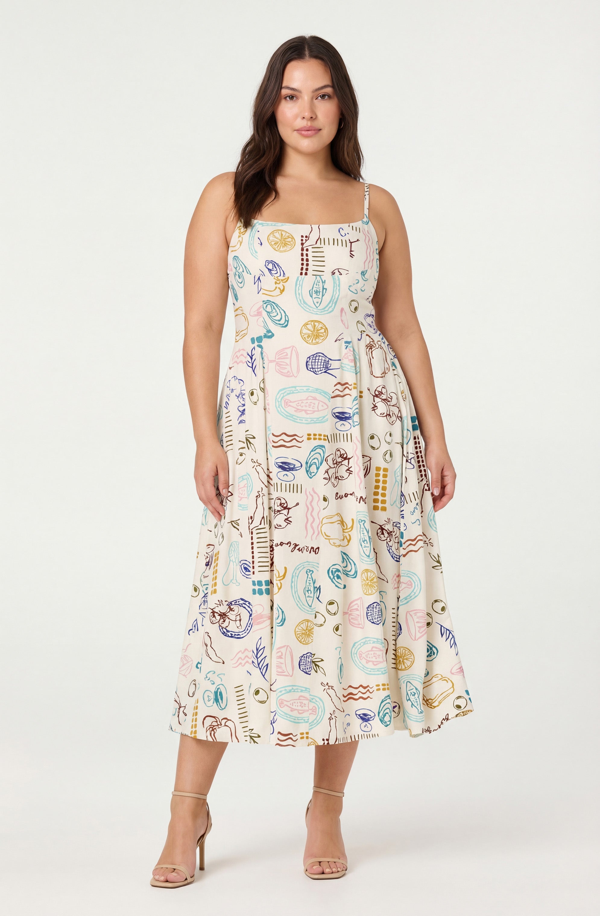 Ansley Novelty Print Linen Midi Dress