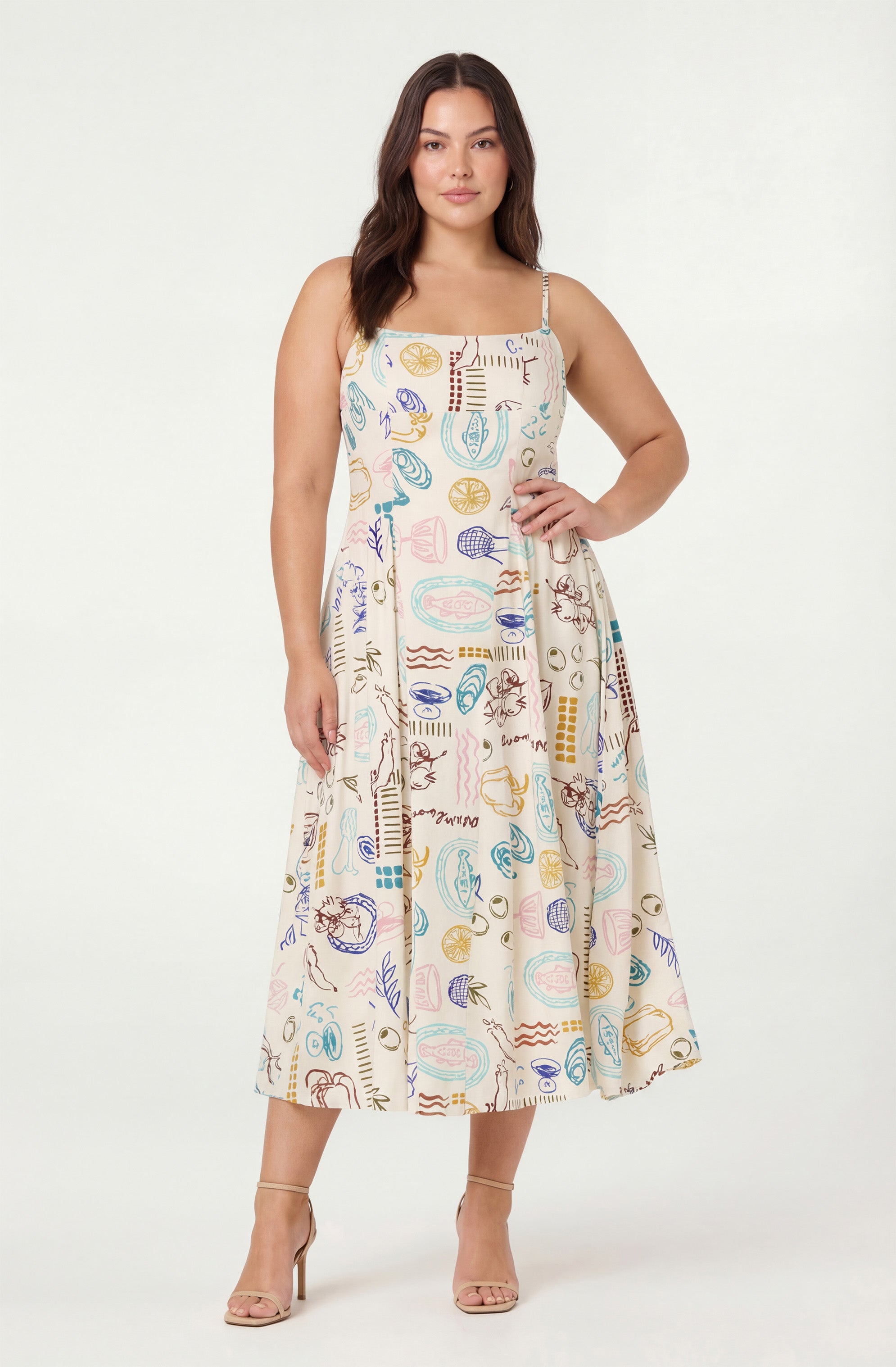 Ansley Novelty Print Linen Midi Dress