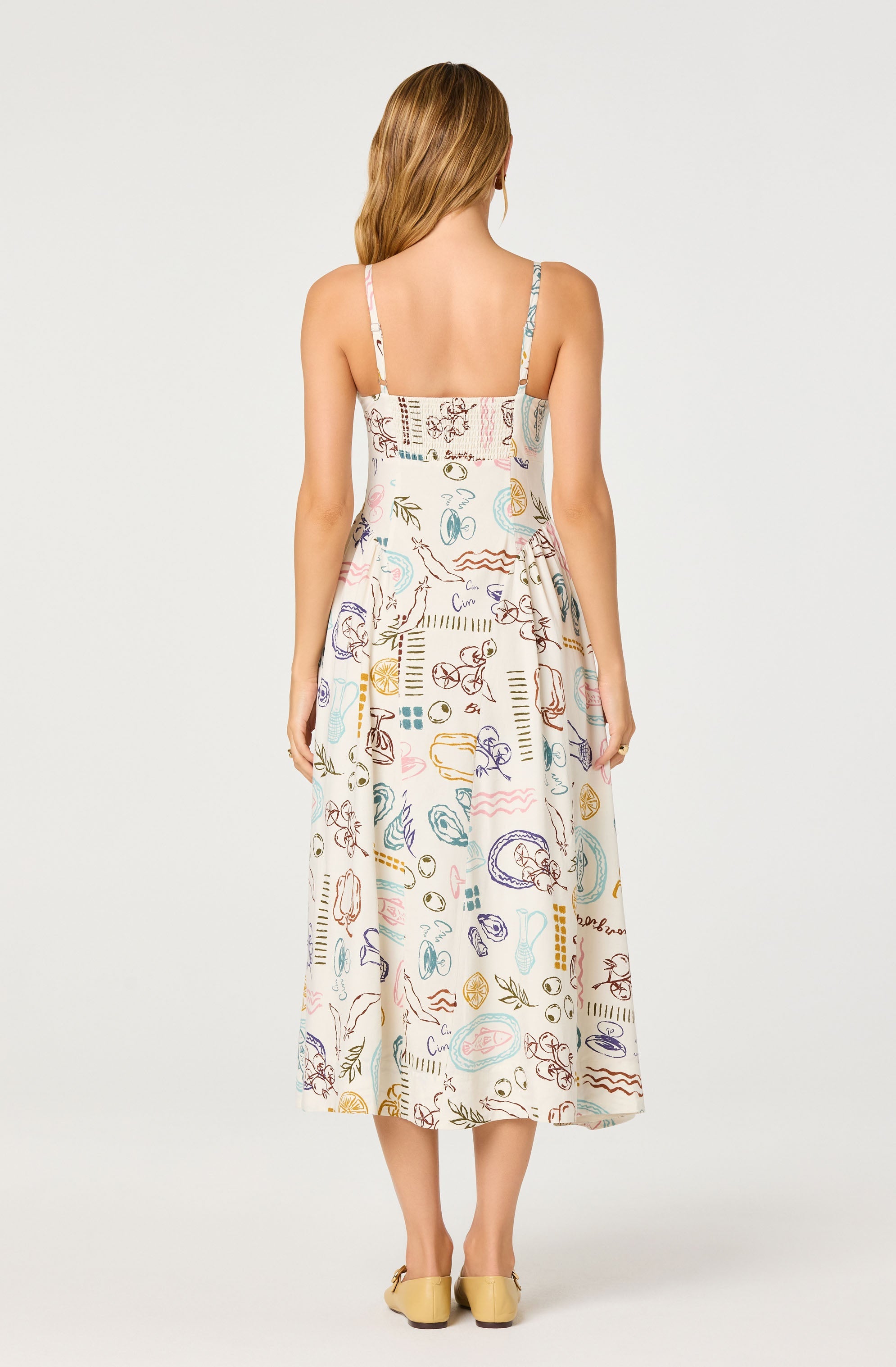 Ansley Novelty Print Linen Midi Dress