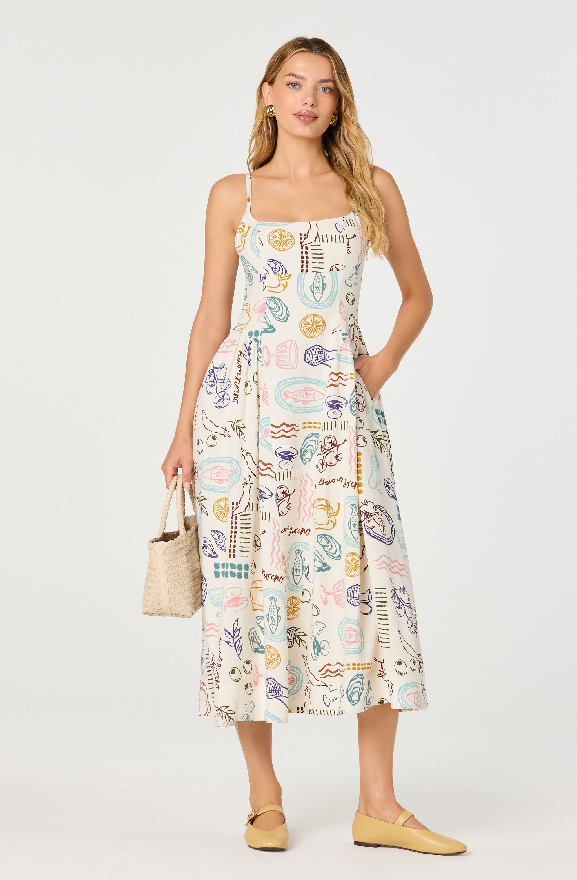 Ansley Novelty Print Linen Midi Dress
