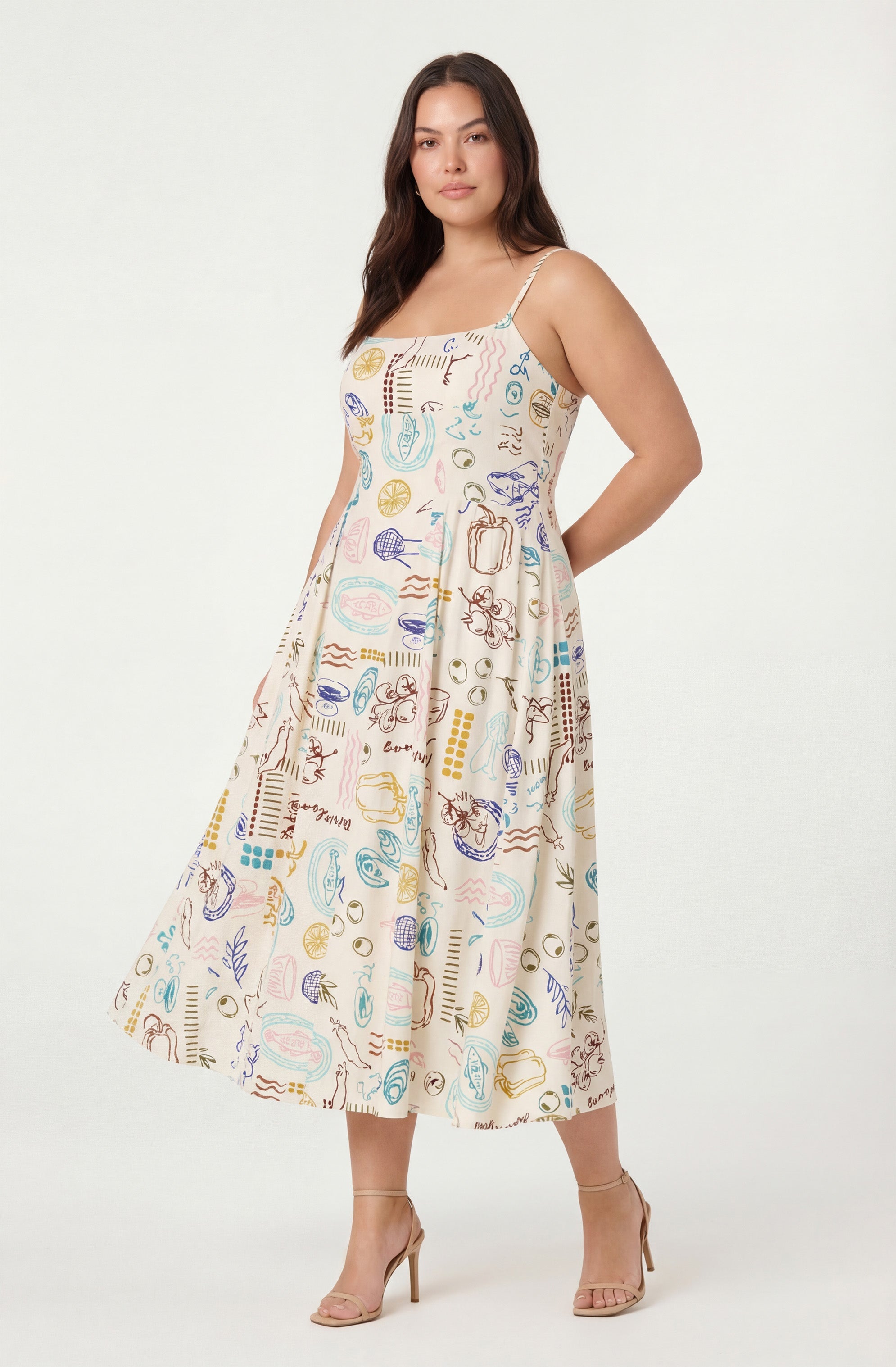 Ansley Novelty Print Linen Midi Dress
