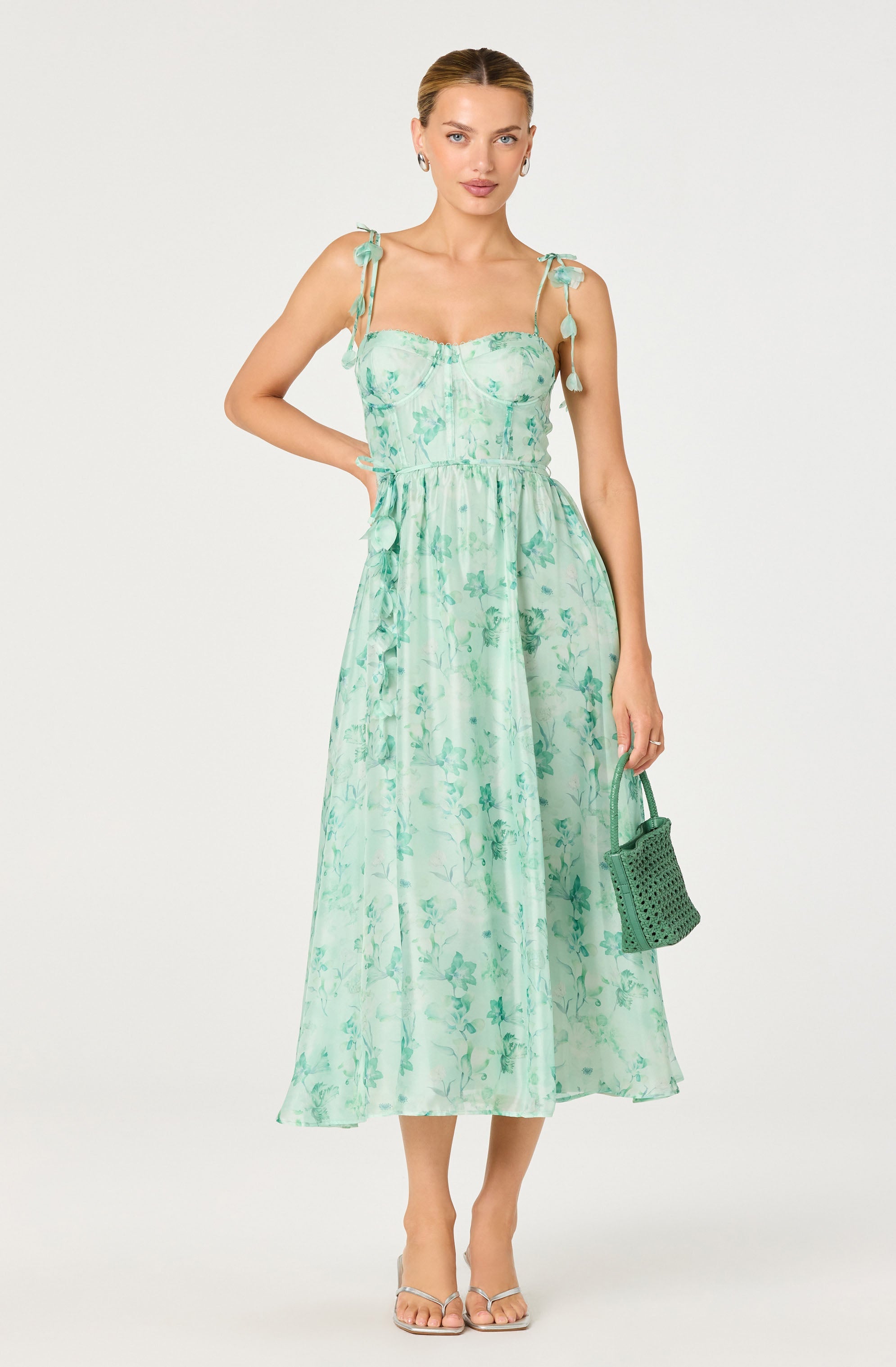 Halcyon Floral 3D Flower Appliqu茅 Midi Dress