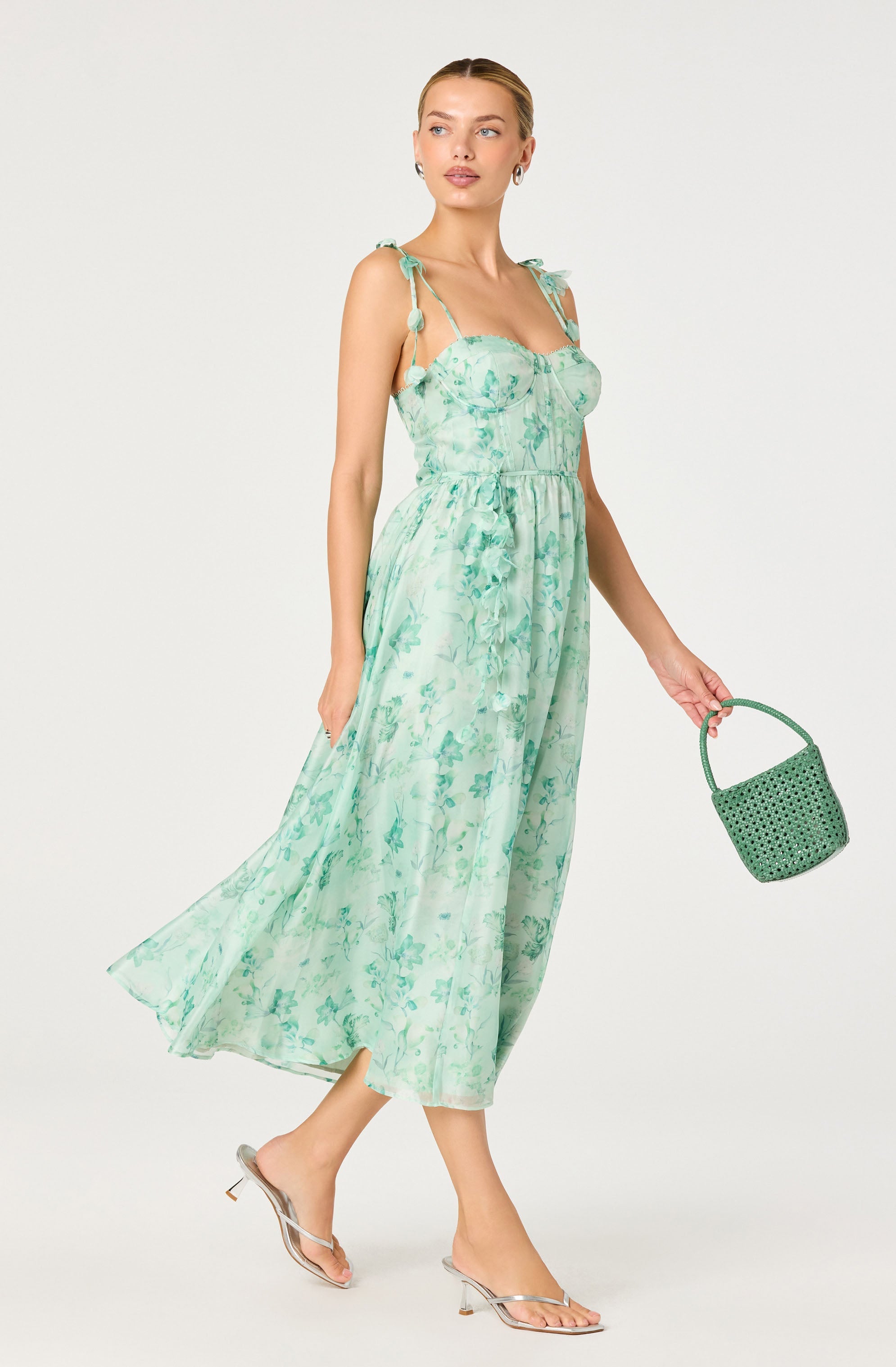 Halcyon Floral 3D Flower Appliqu茅 Midi Dress