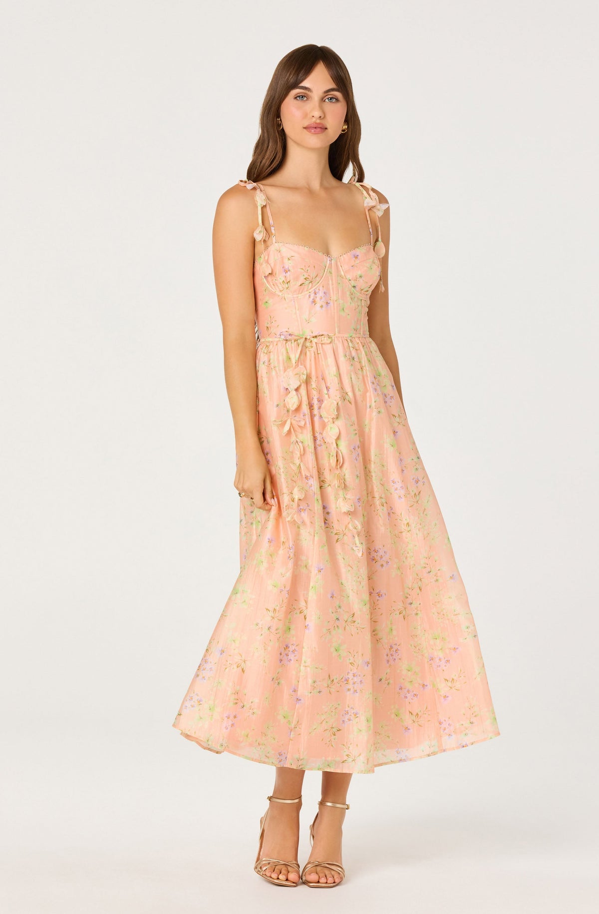 Halcyon Floral 3D Flower Appliqu茅 Midi Dress