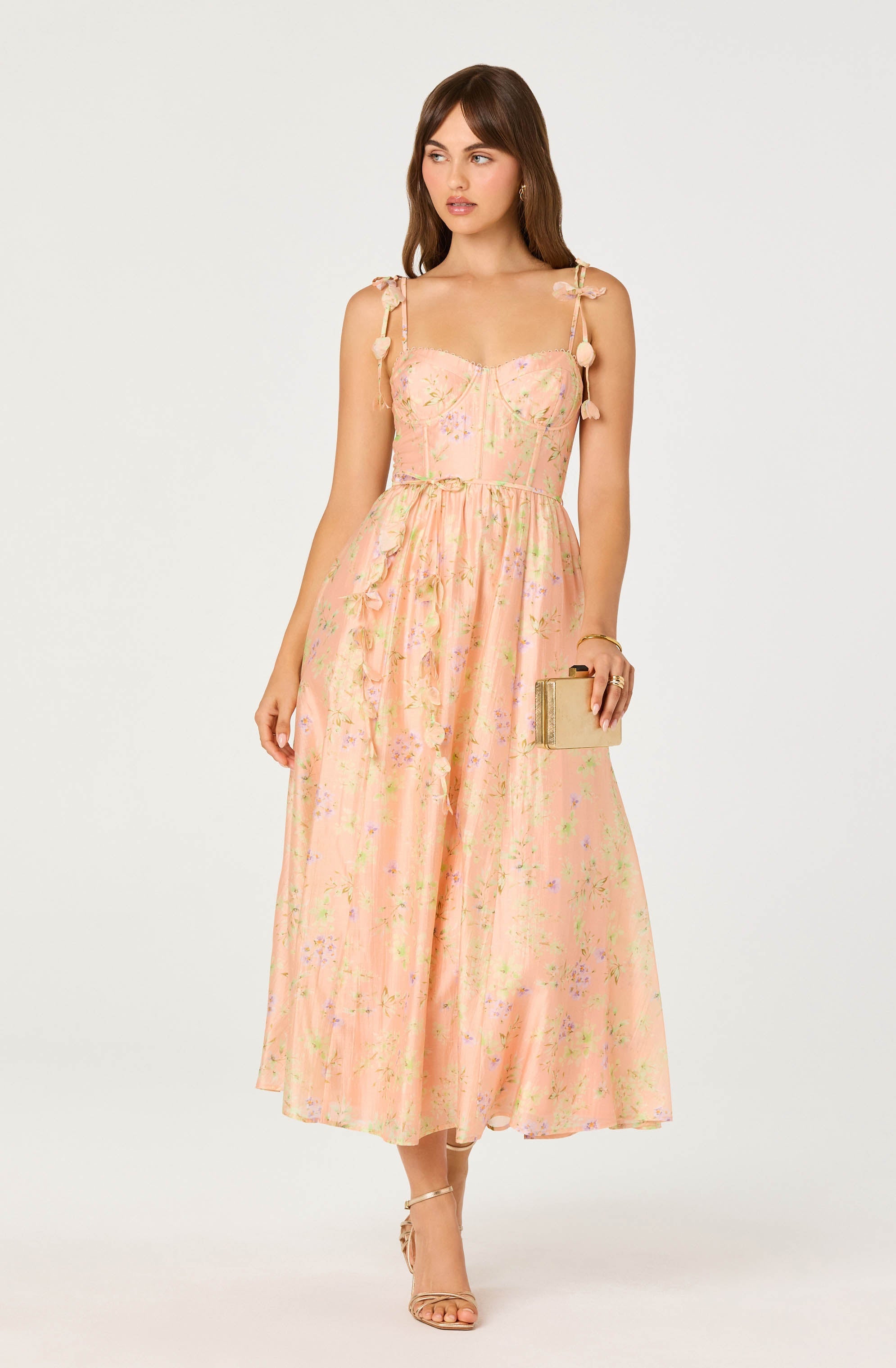 Halcyon Floral 3D Flower Appliqu茅 Midi Dress
