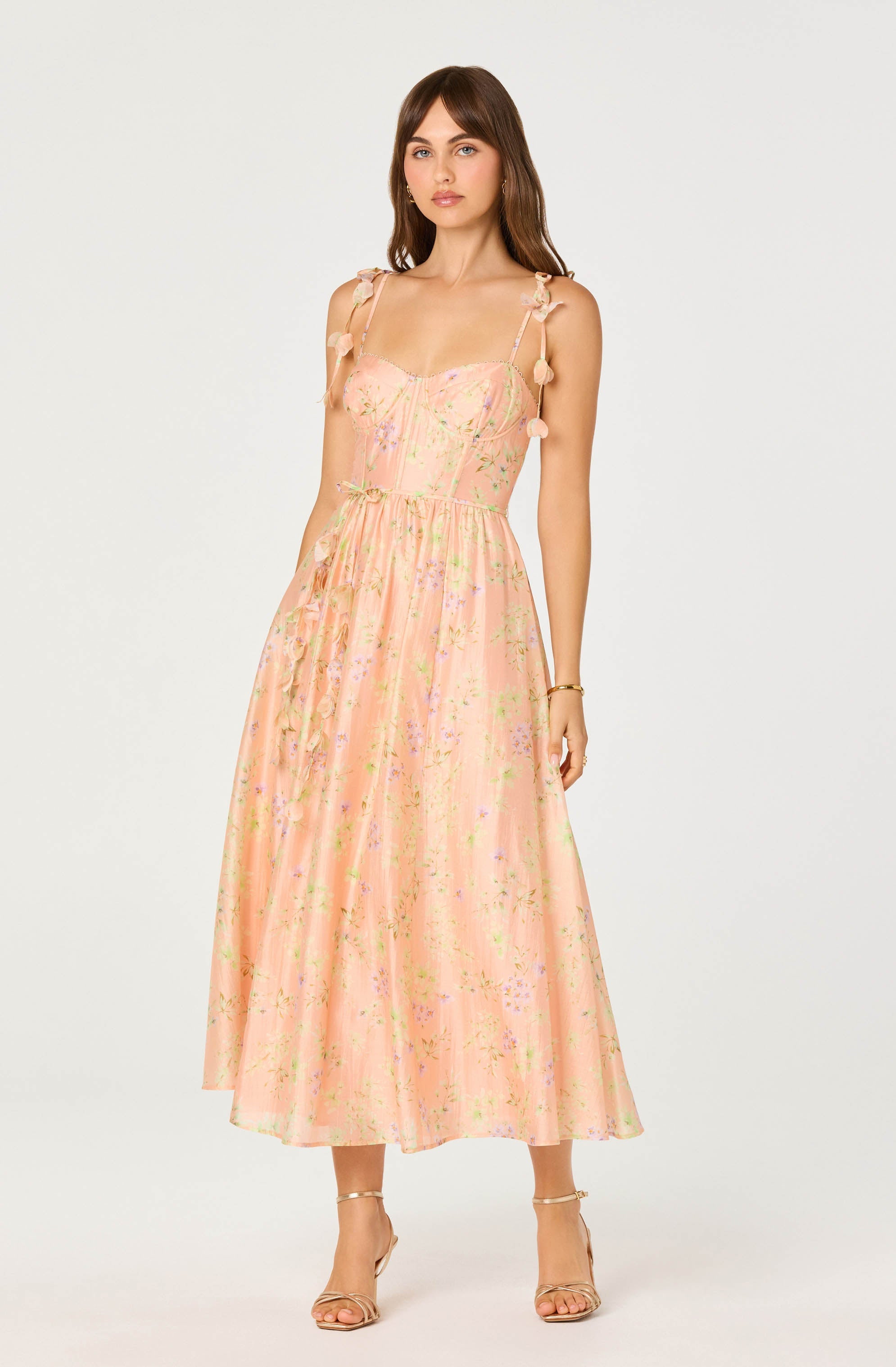 Halcyon Floral 3D Flower Appliqu茅 Midi Dress