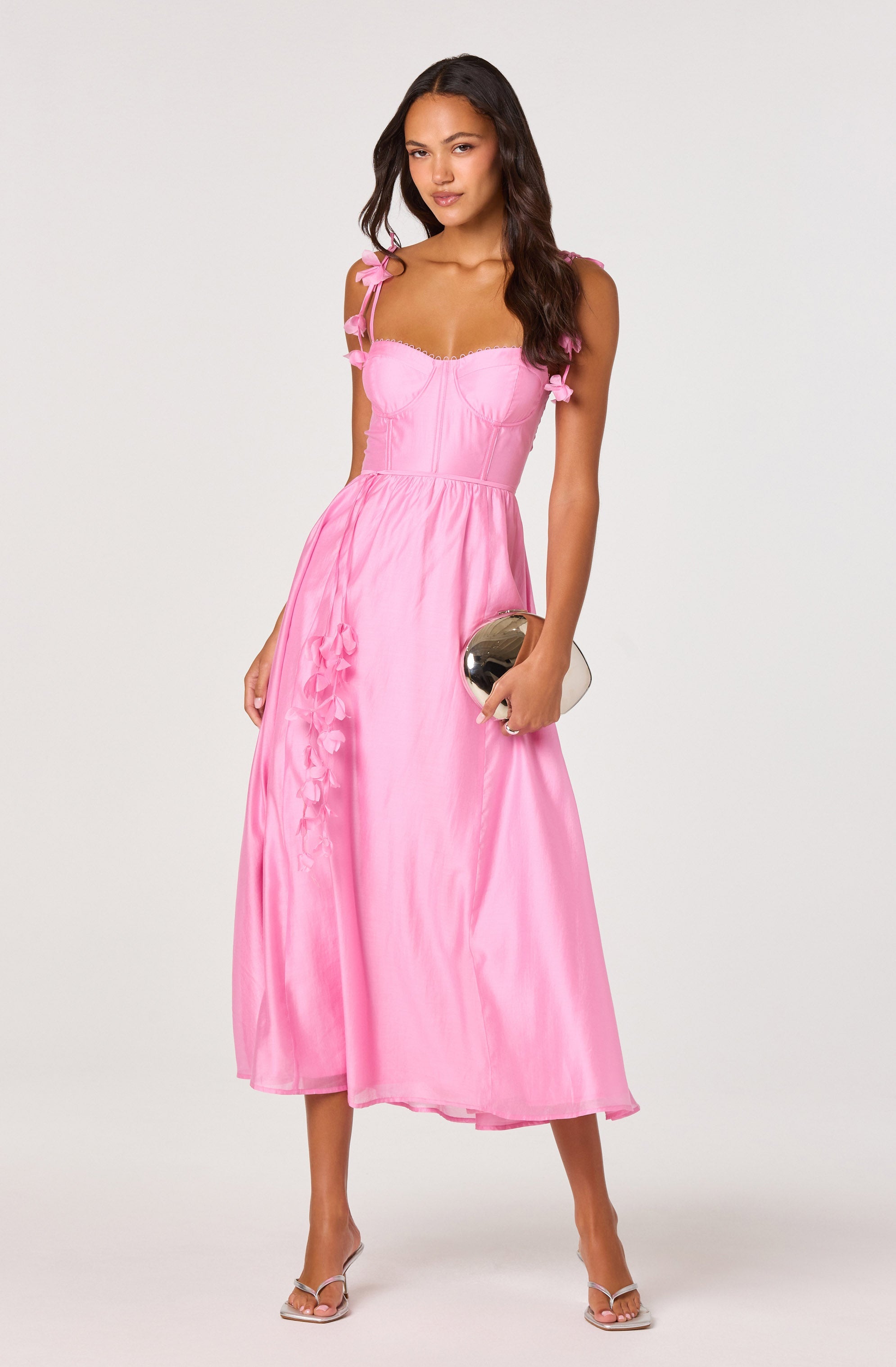 Halcyon 3D Flower Appliqu茅 Midi Dress