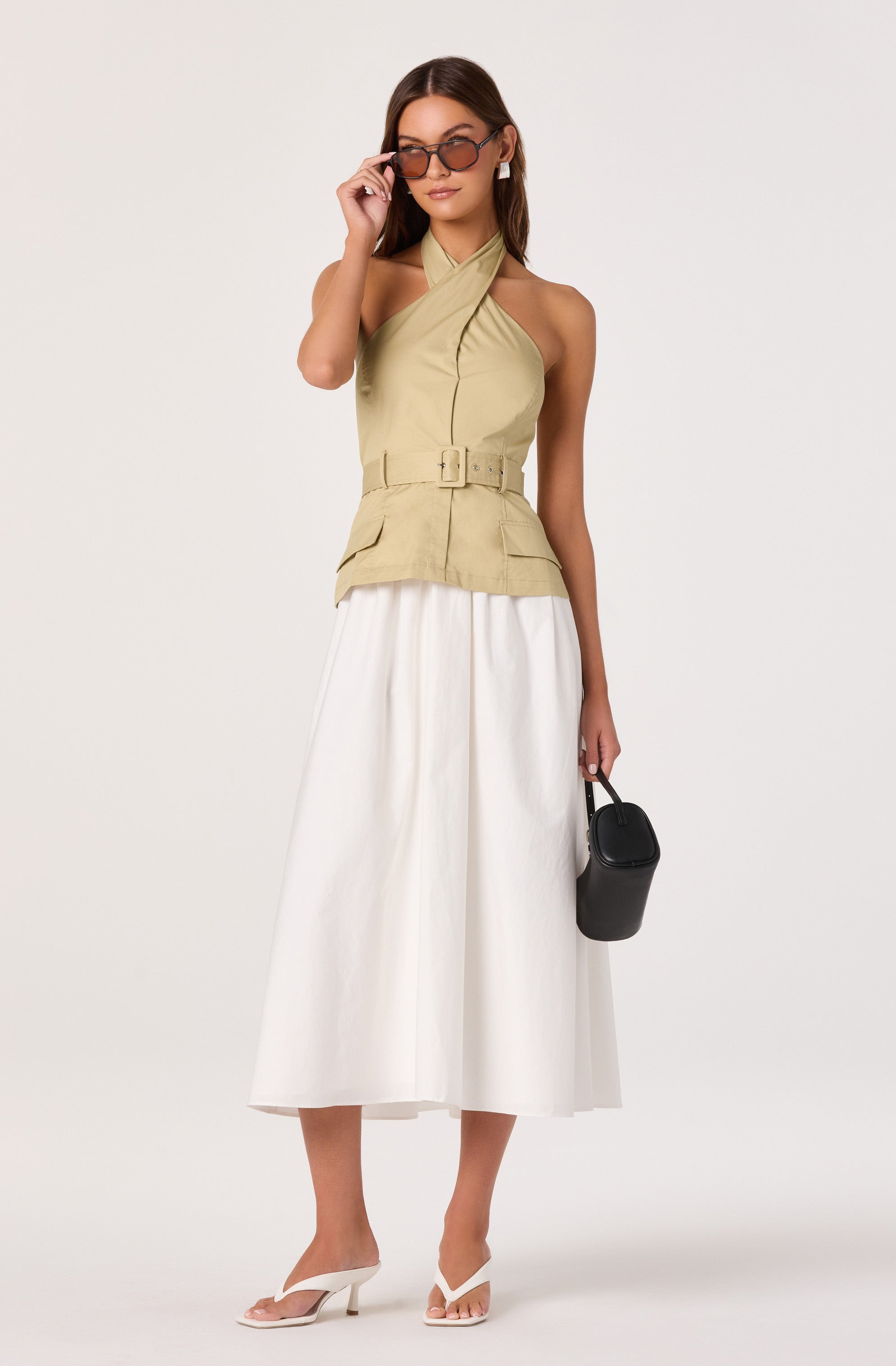 Aleda Faux Two-Piece Belted Midi Dress