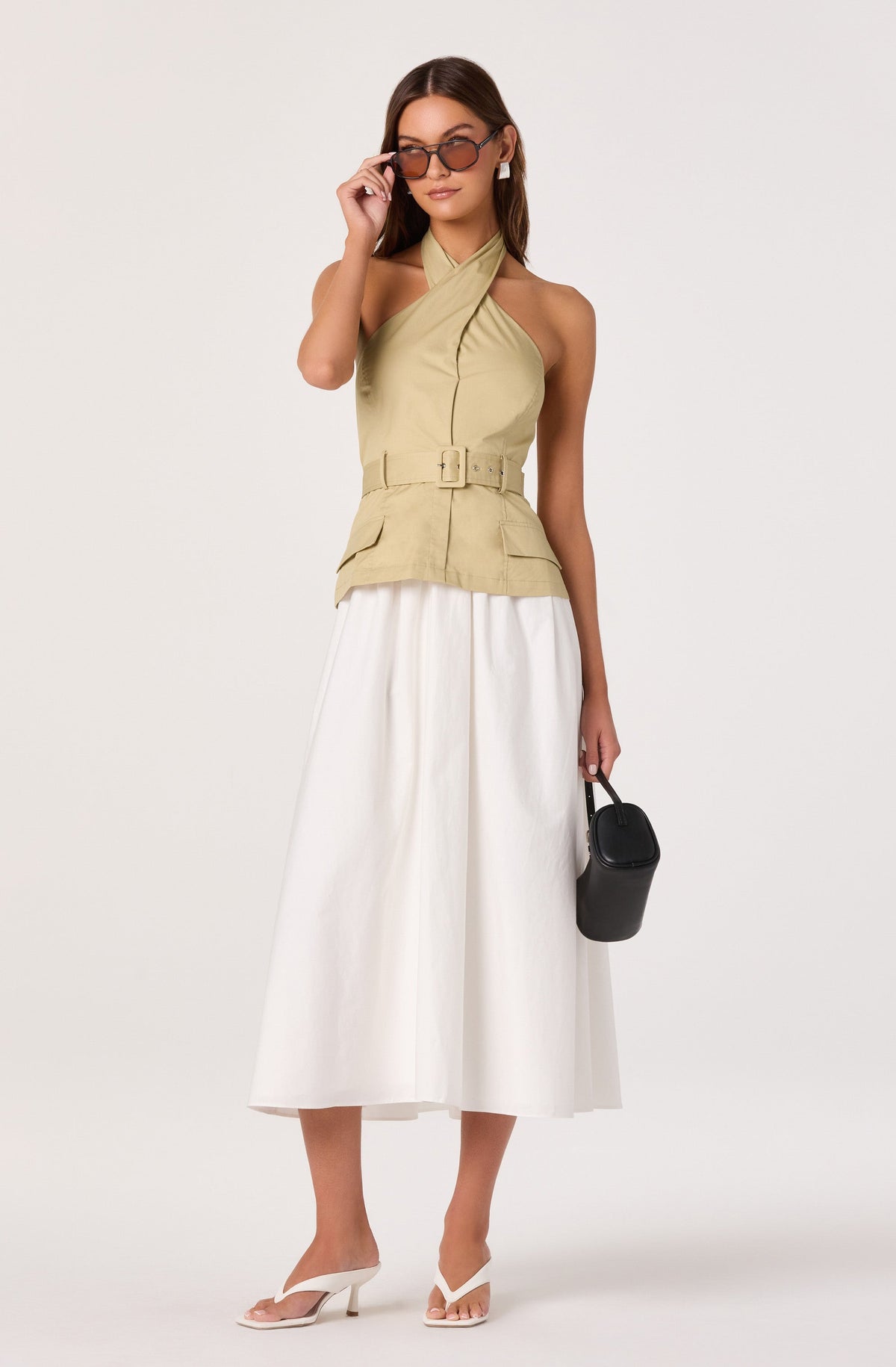 Aleda Faux Two-Piece Belted Midi Dress