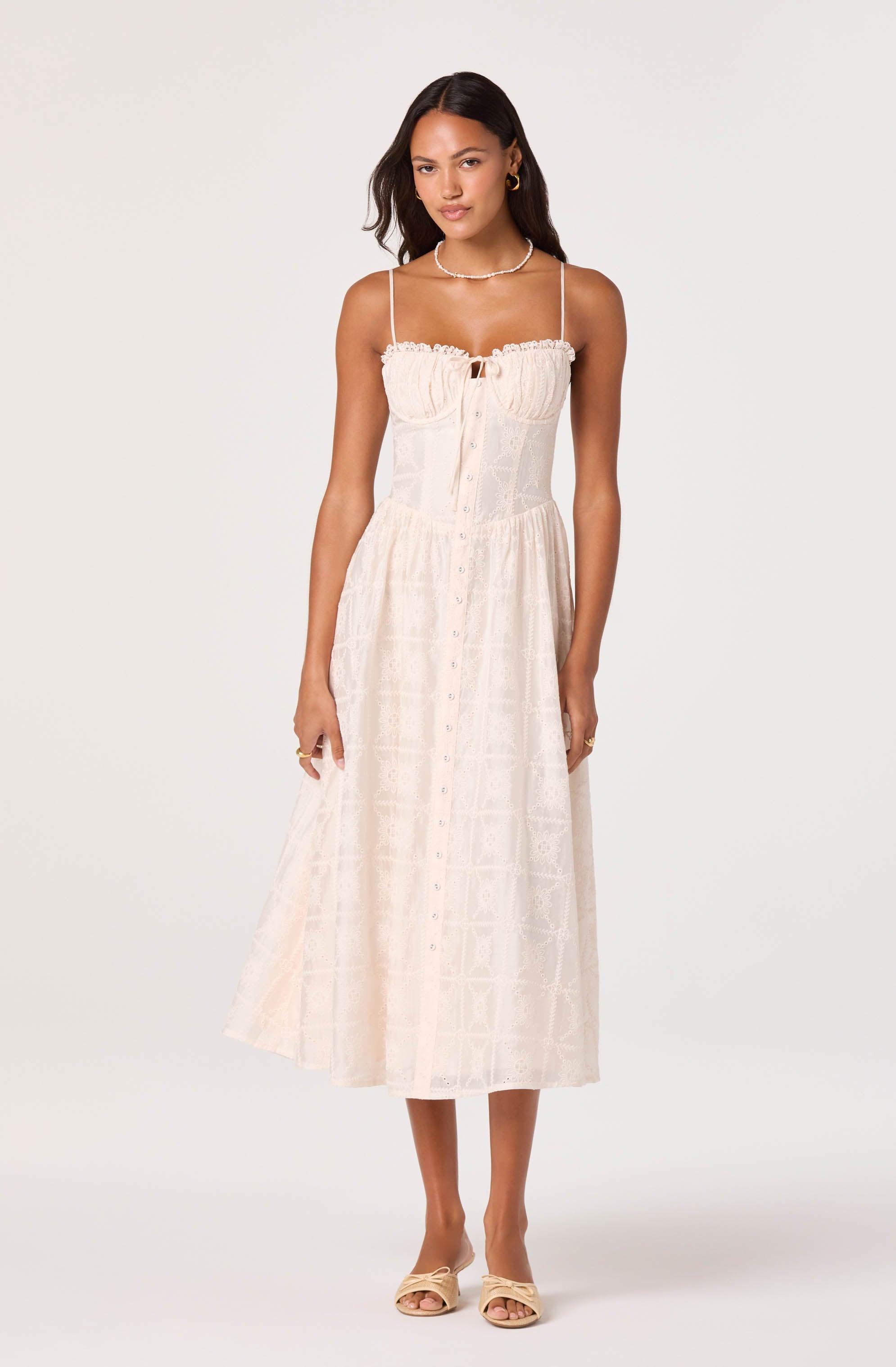 Aubrey Eyelet Embroidered Sweetheart Midi Dress
