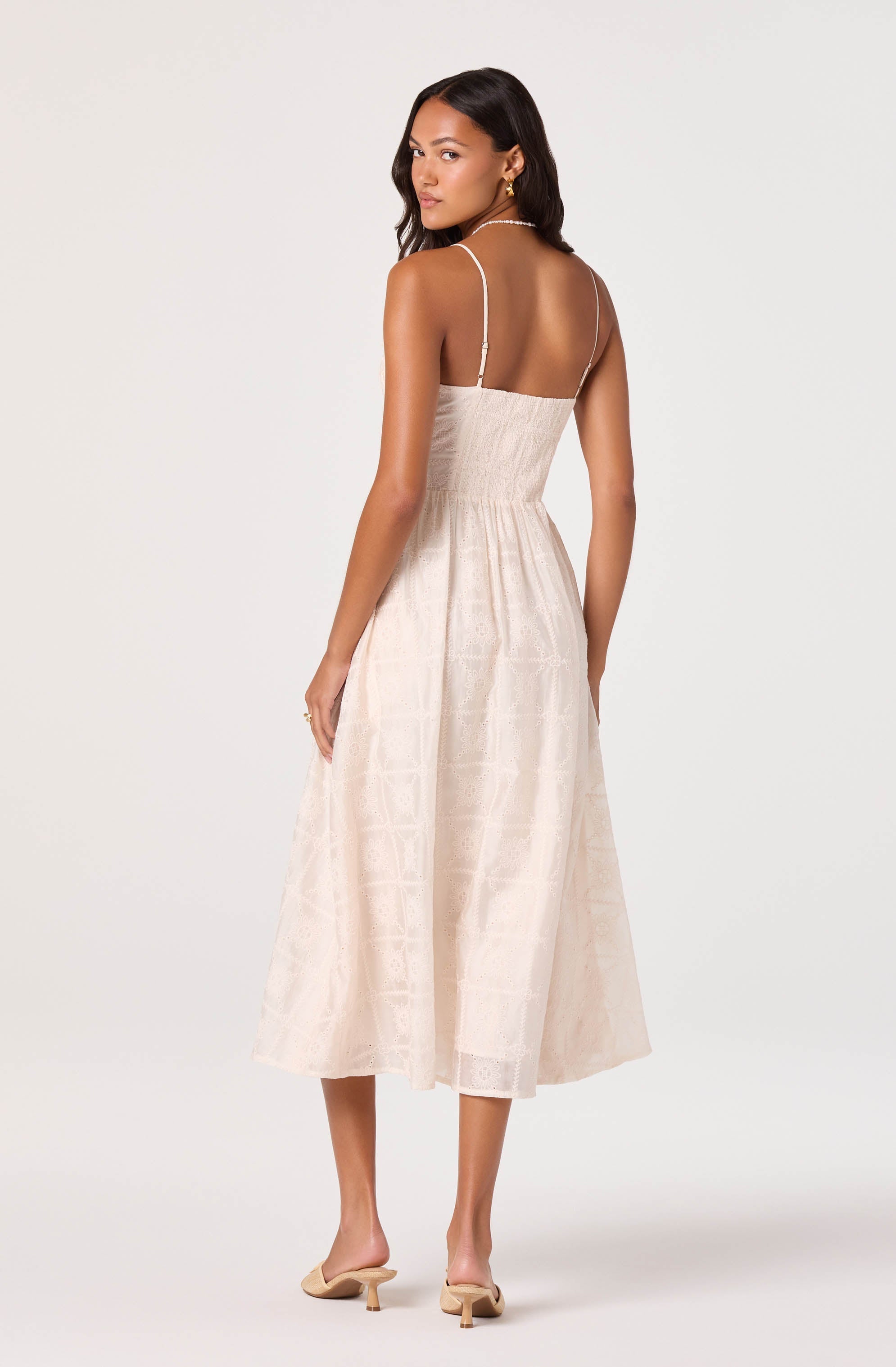 Aubrey Eyelet Embroidered Sweetheart Midi Dress