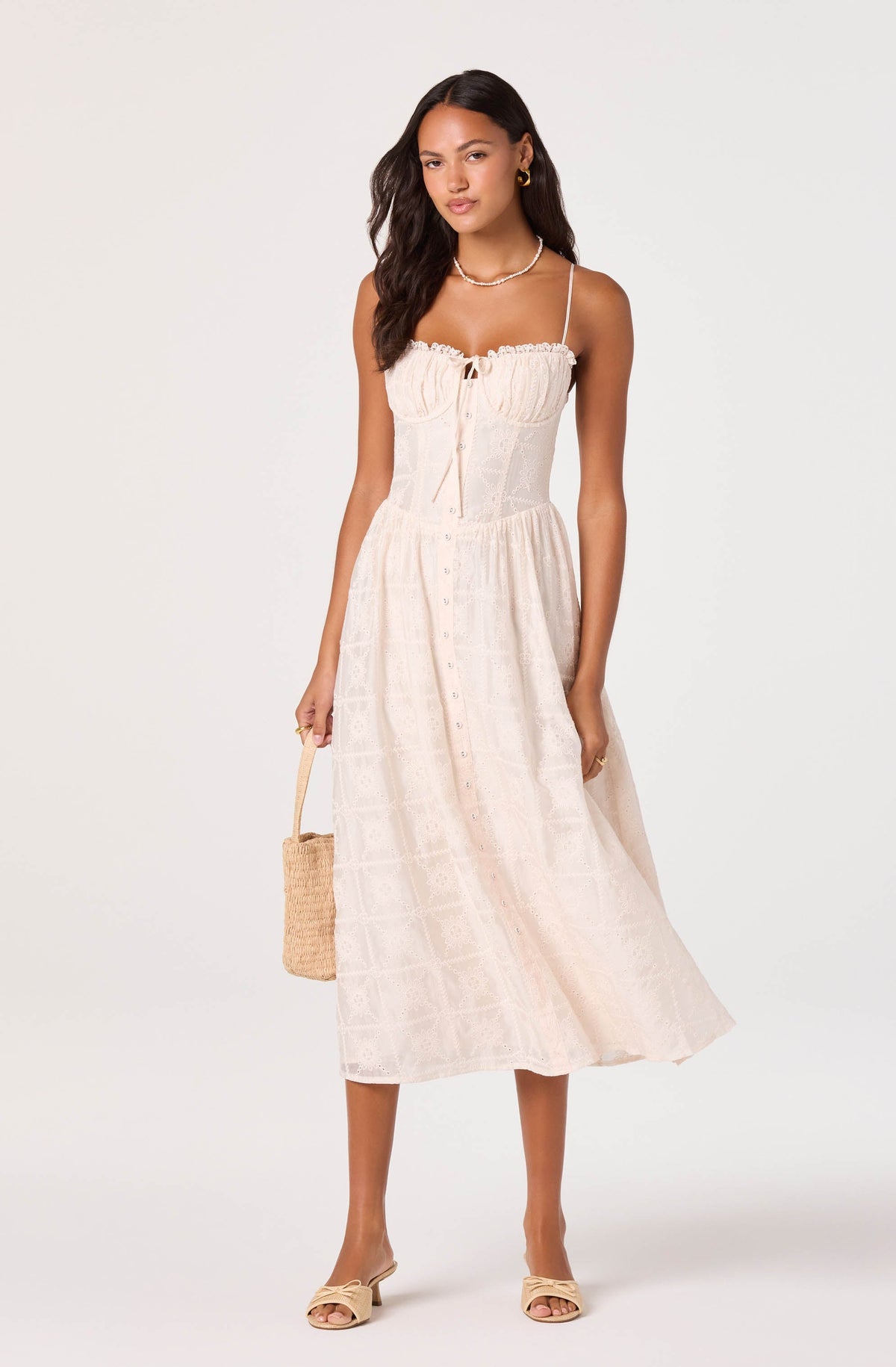 Aubrey Eyelet Embroidered Sweetheart Midi Dress