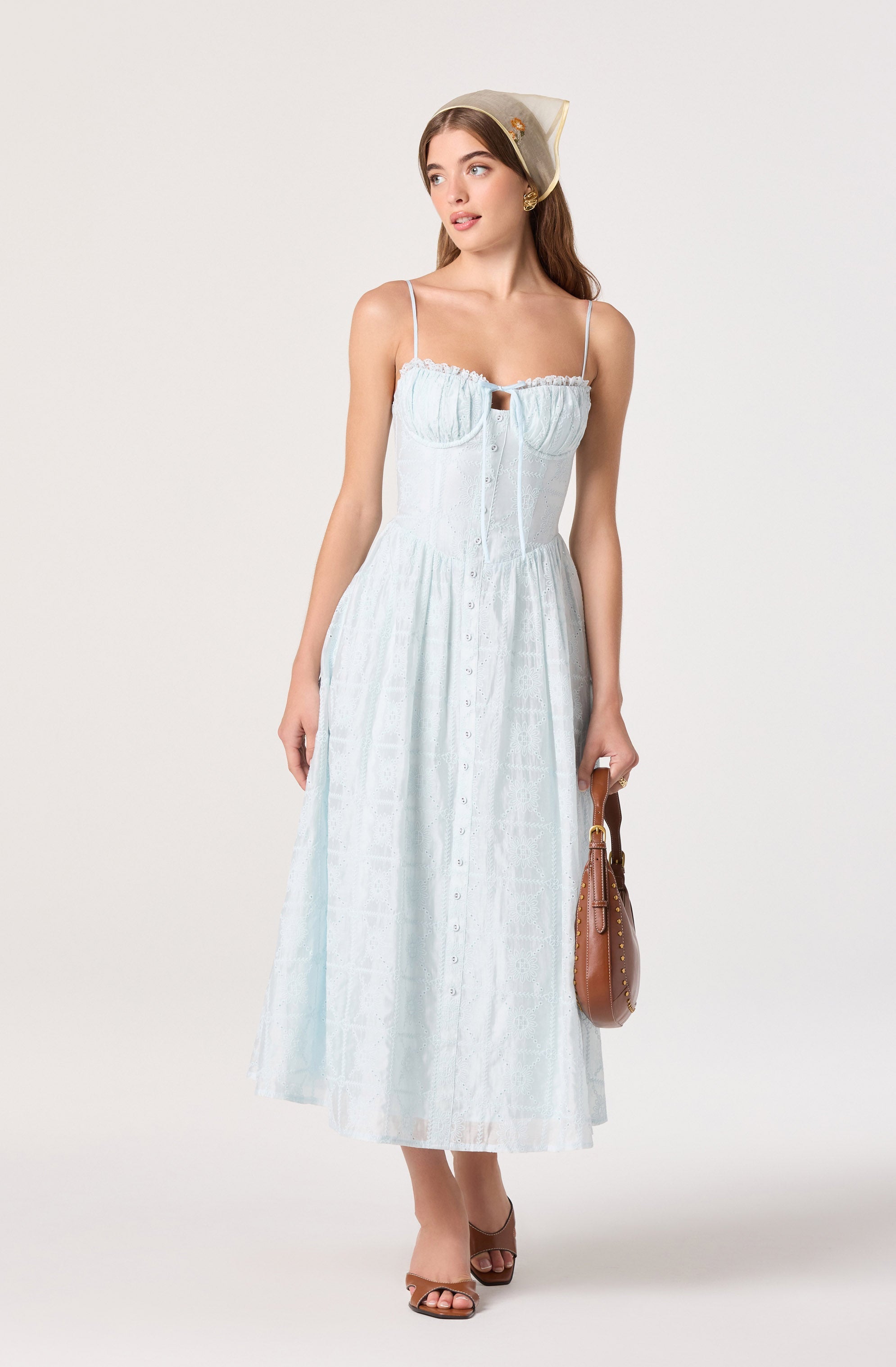 Aubrey Eyelet Embroidered Sweetheart Midi Dress