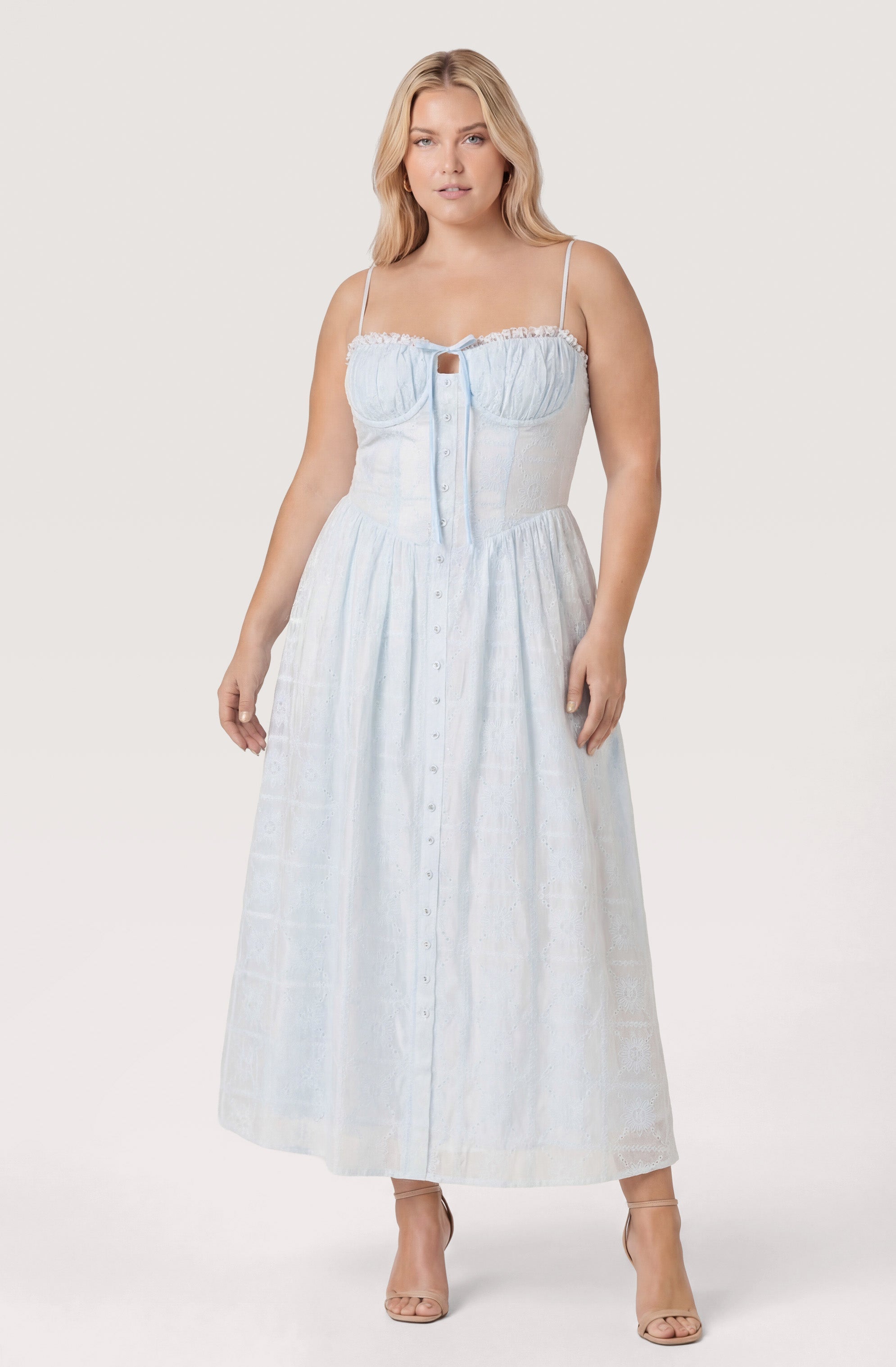 Aubrey Eyelet Embroidered Sweetheart Midi Dress