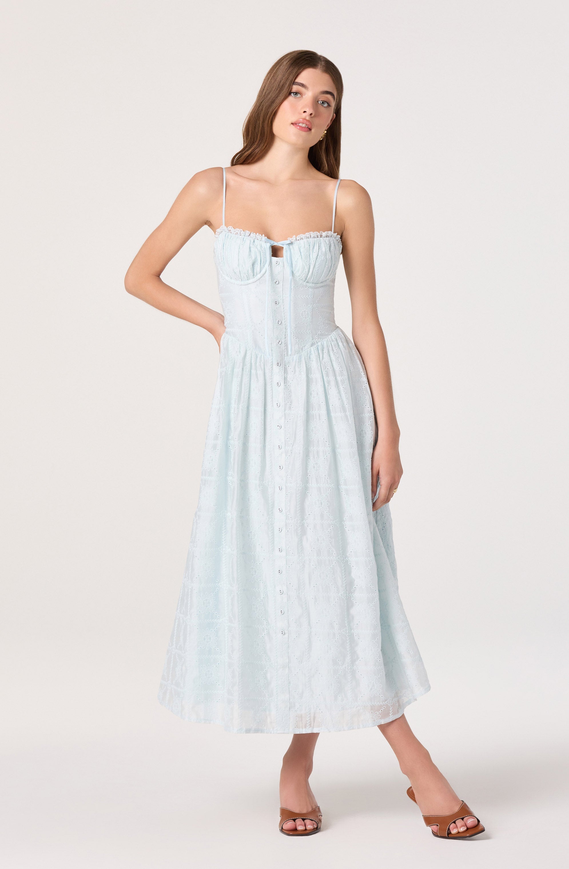 Aubrey Eyelet Embroidered Sweetheart Midi Dress