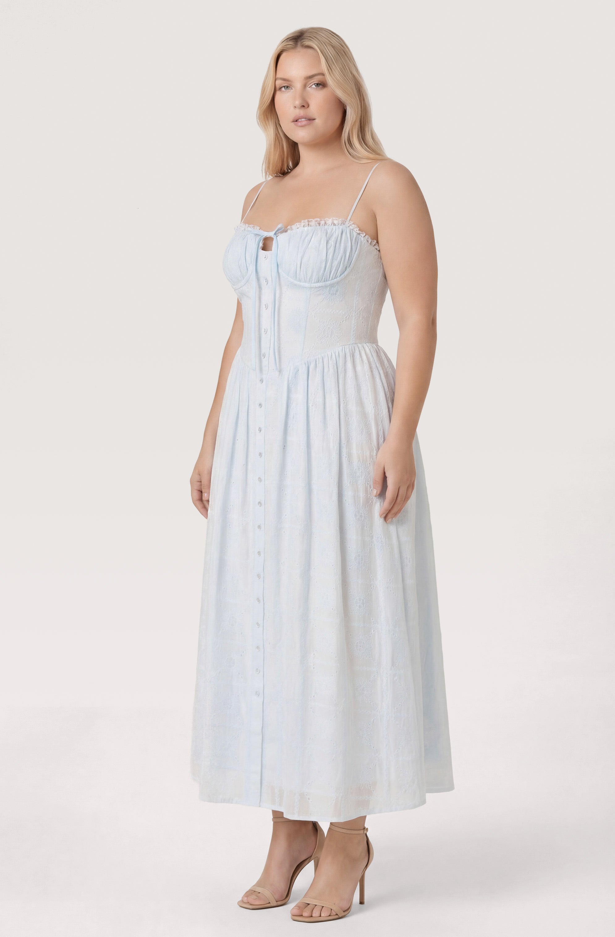 Aubrey Eyelet Embroidered Sweetheart Midi Dress