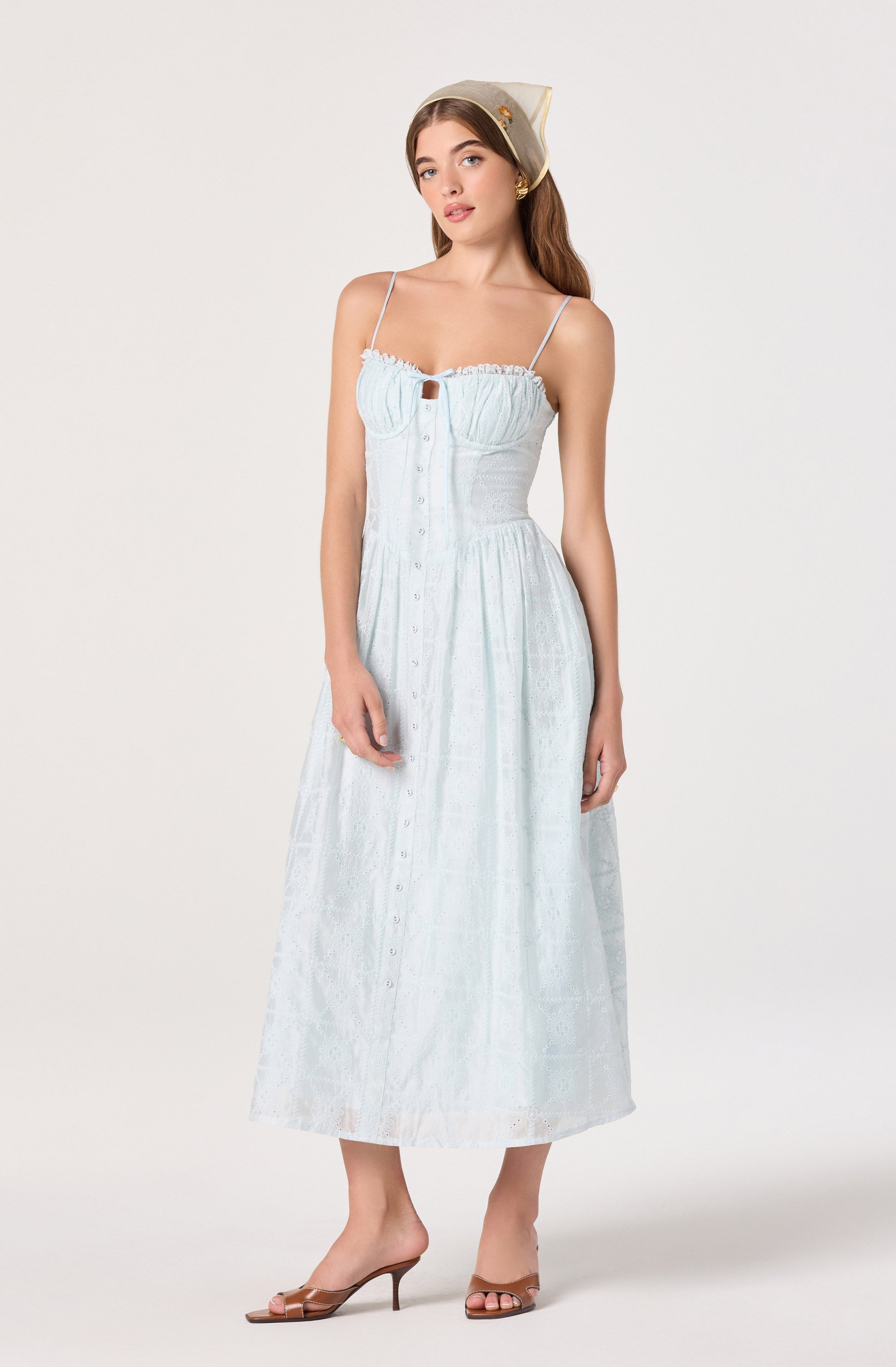 Aubrey Eyelet Embroidered Sweetheart Midi Dress