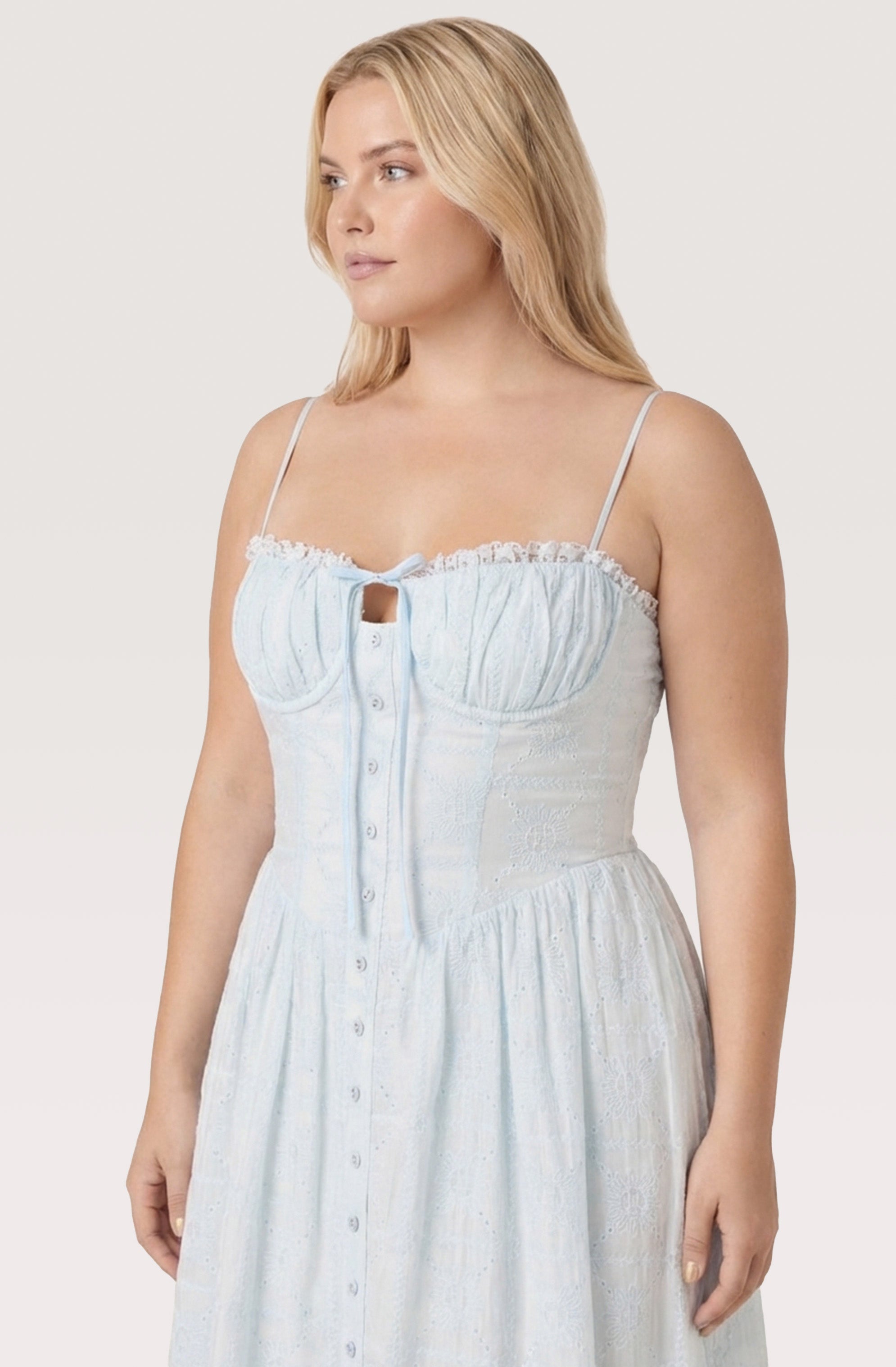 Aubrey Eyelet Embroidered Sweetheart Midi Dress