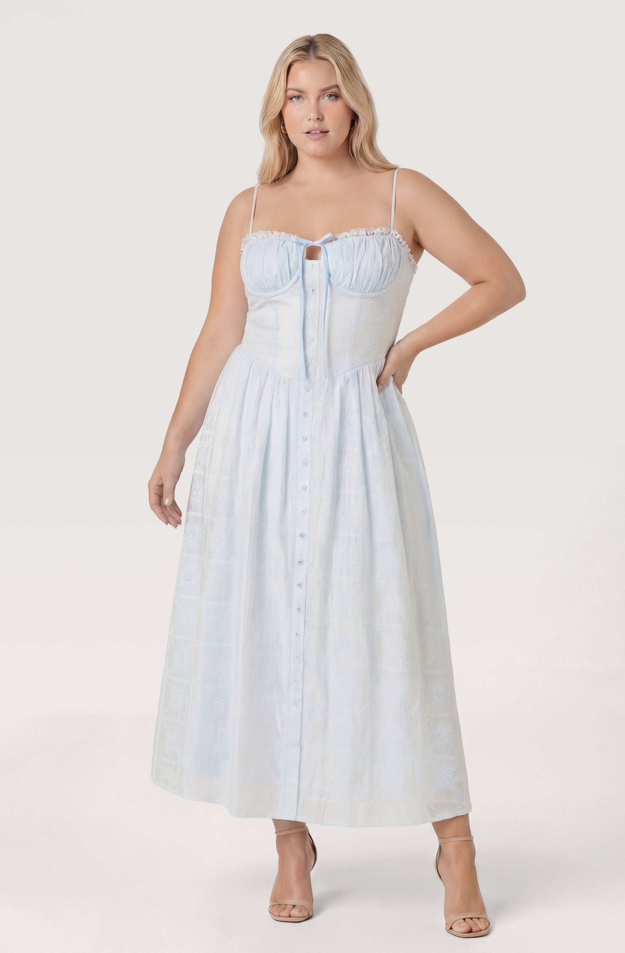 Aubrey Eyelet Embroidered Sweetheart Midi Dress