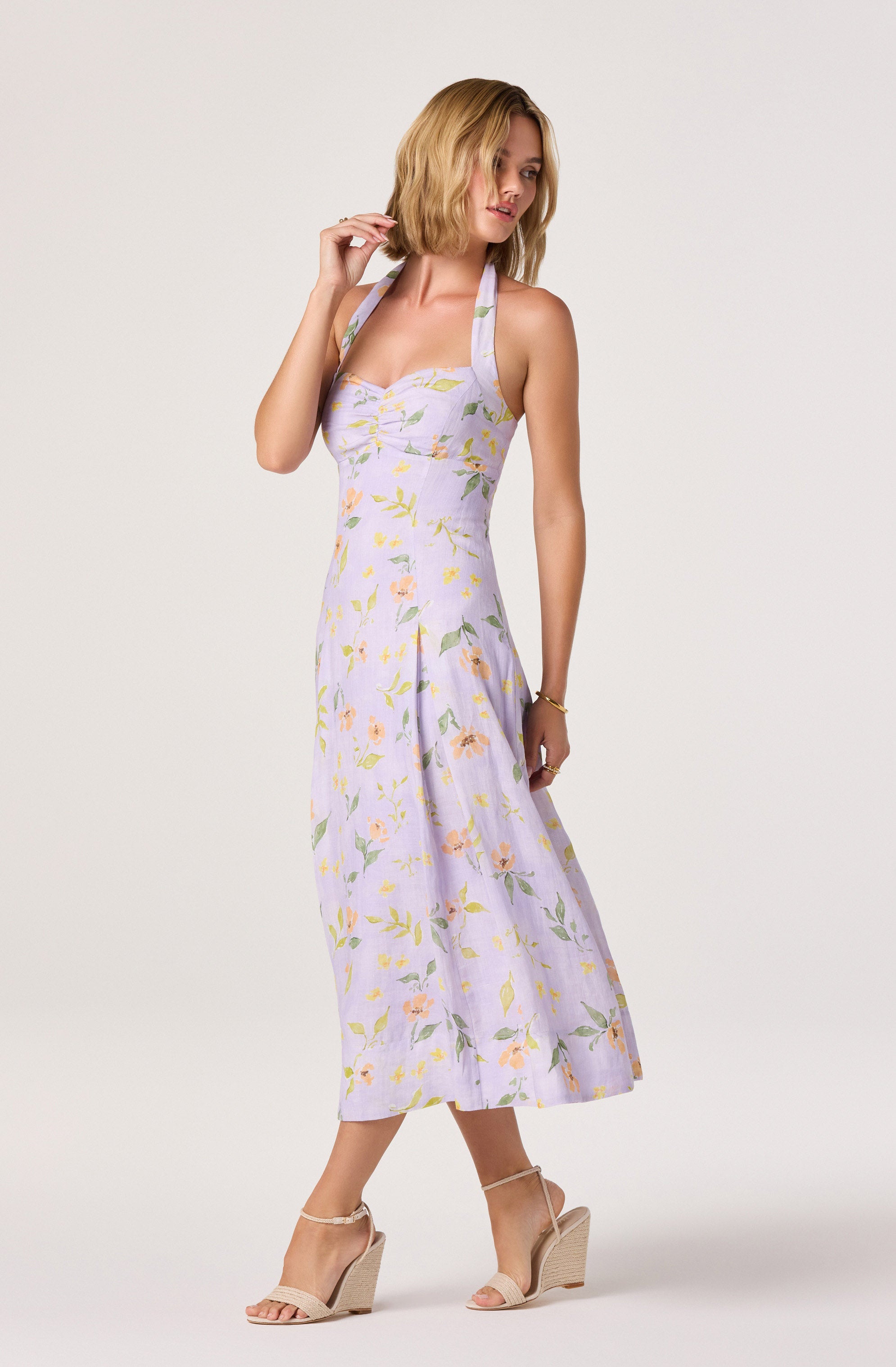 Jesenia Halter Floral Midi Dress