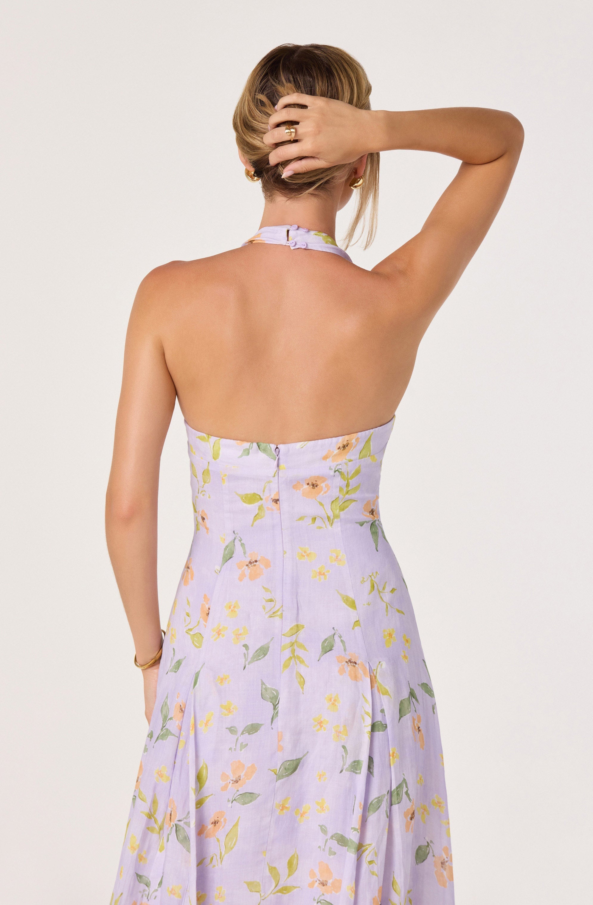 Jesenia Halter Floral Midi Dress