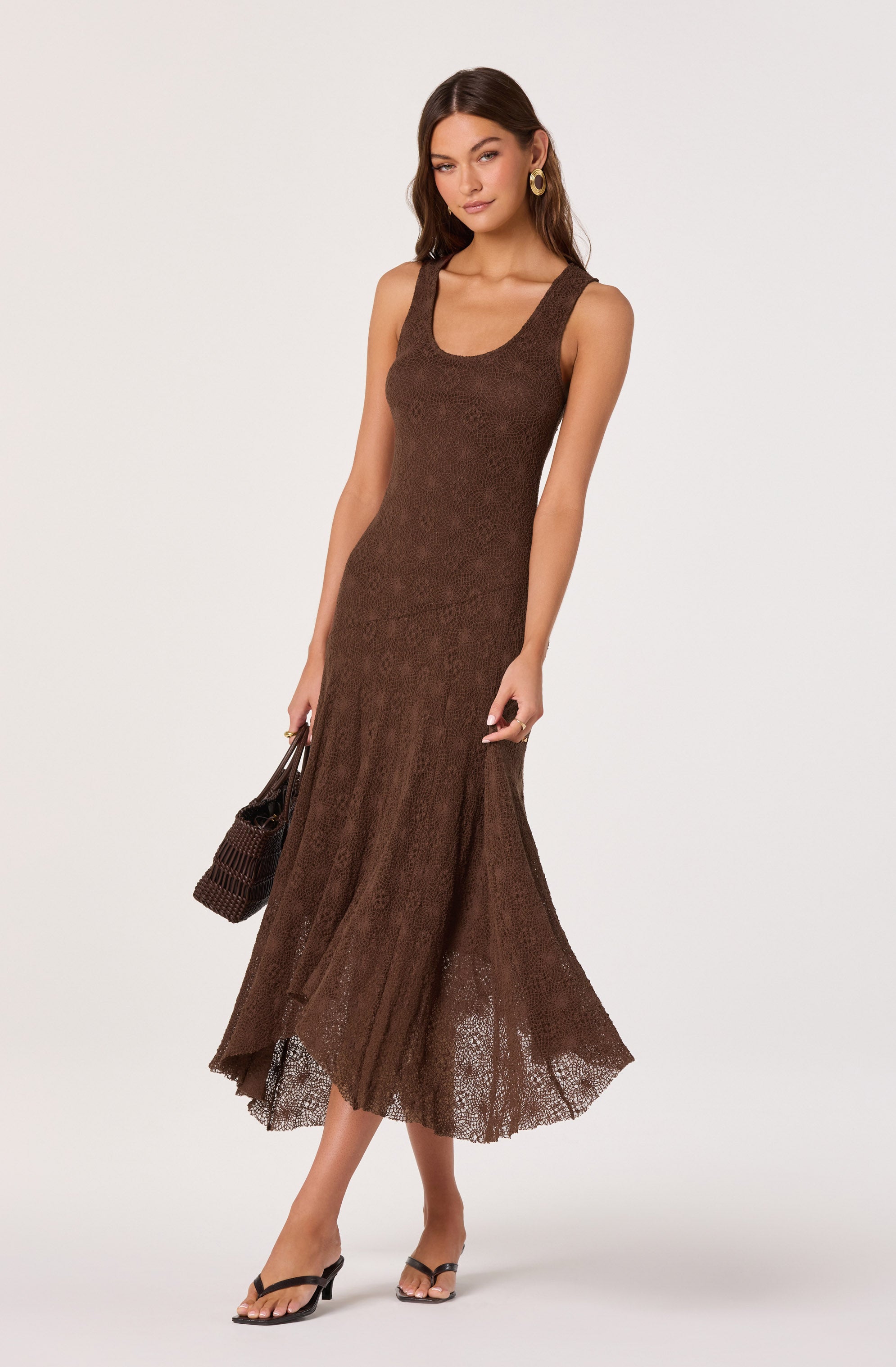 Freida Lace Knit Asymmetric Midi Dress