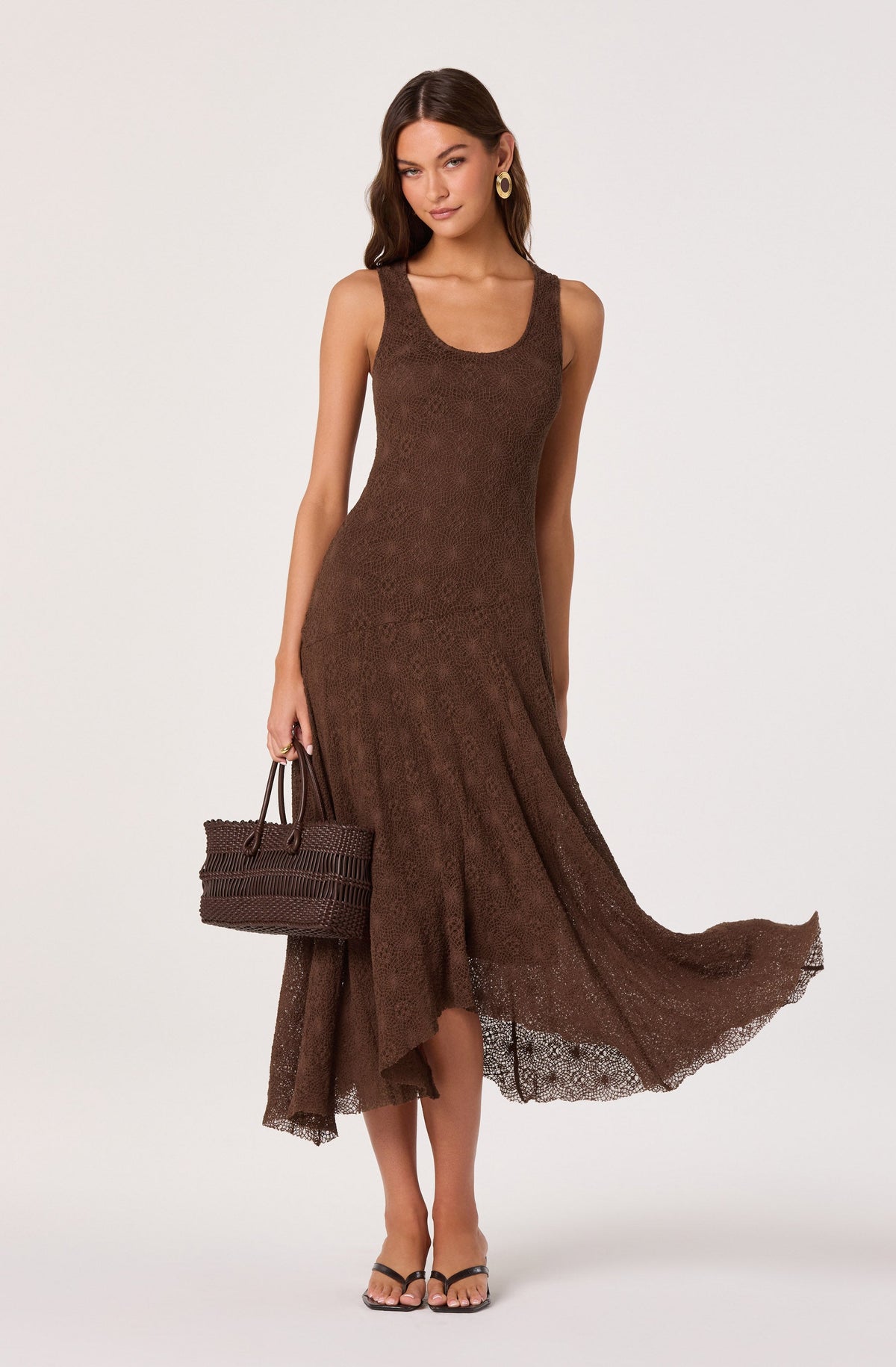 Freida Lace Knit Asymmetric Midi Dress