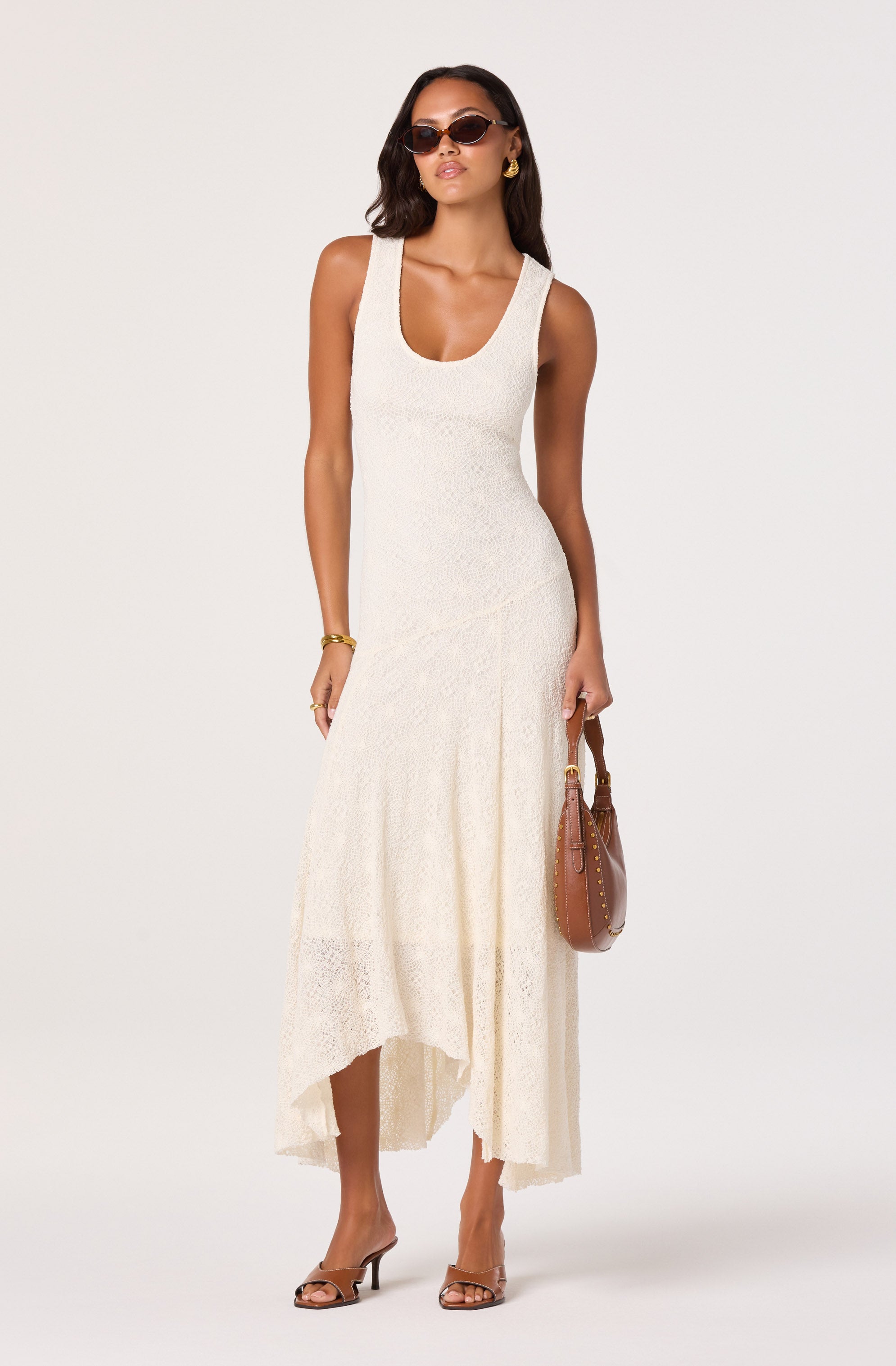 Freida Lace Knit Asymmetric Midi Dress