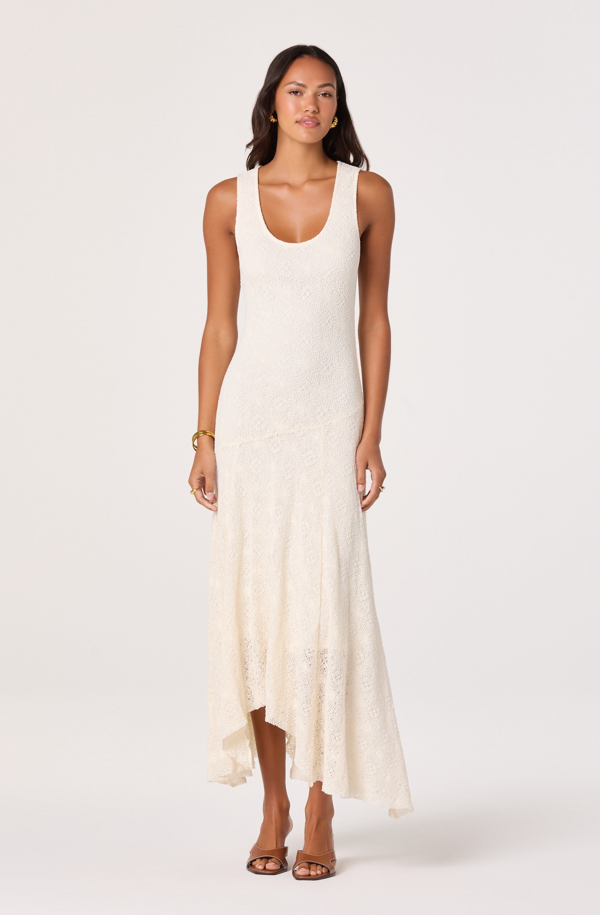 Freida Lace Knit Asymmetric Midi Dress