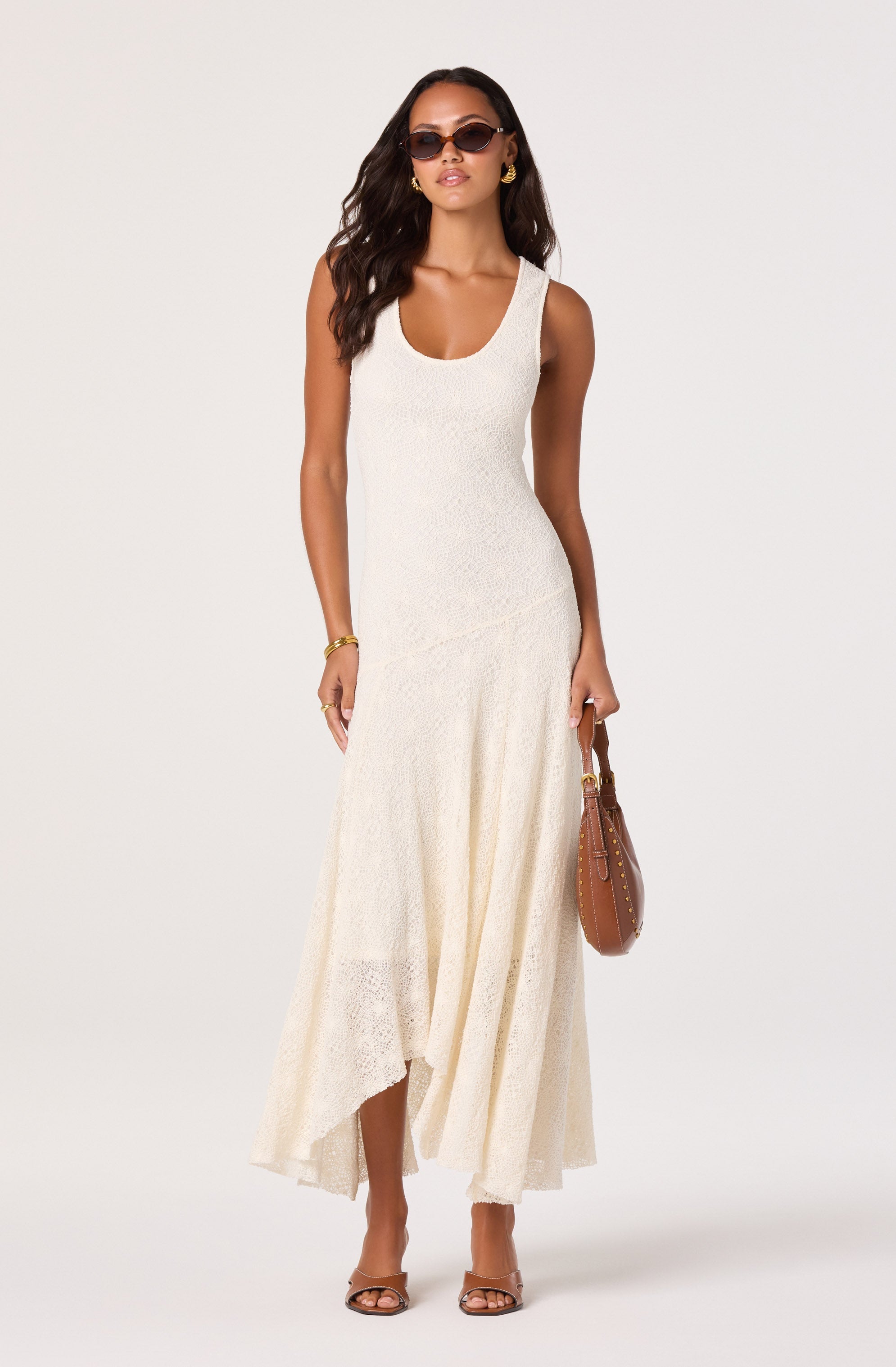 Freida Lace Knit Asymmetric Midi Dress