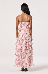 Emiliana V-Neck Ruffle Satin Maxi Dress