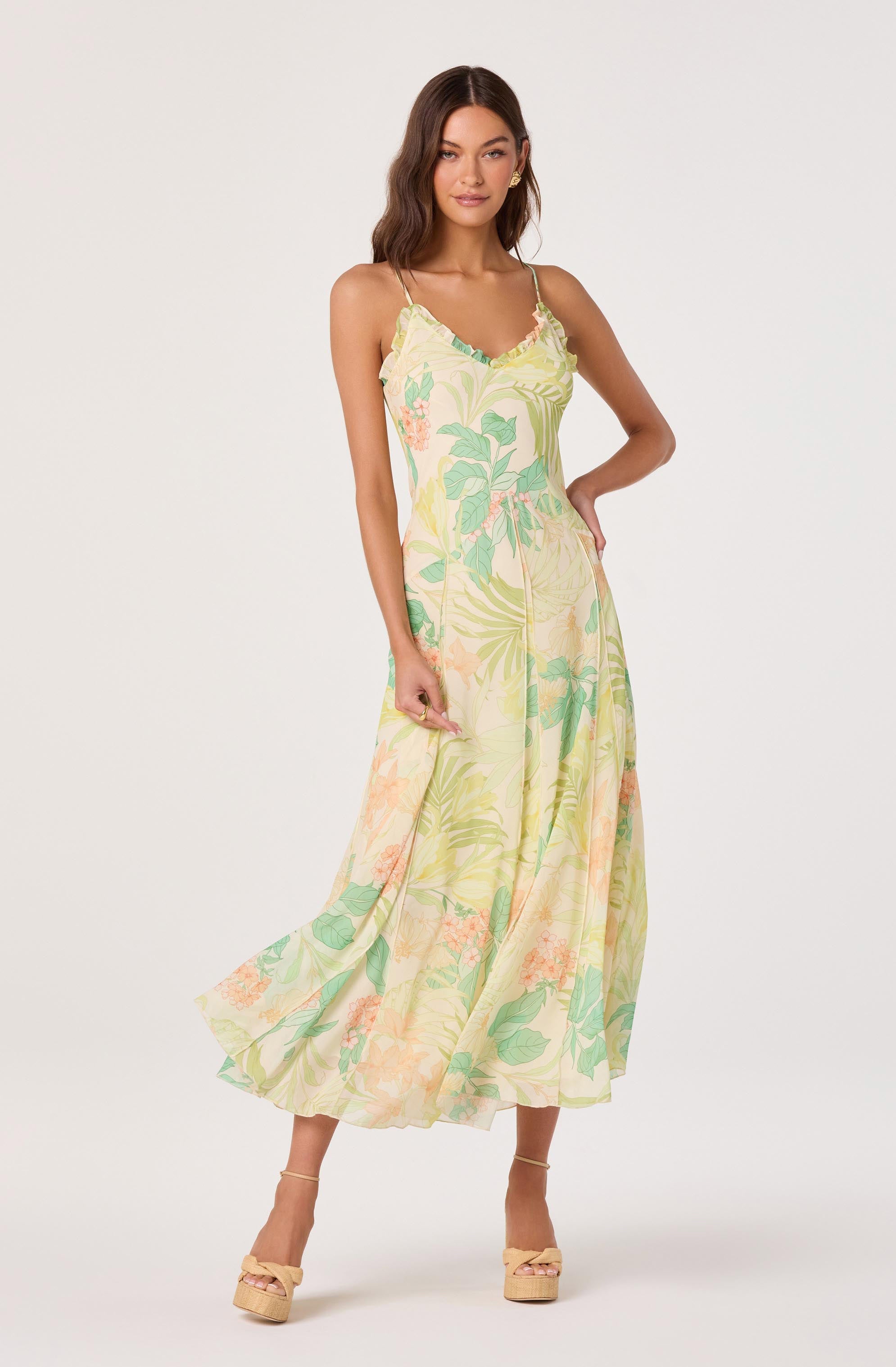 Hana Ruffle Trim Chiffon Maxi Dress