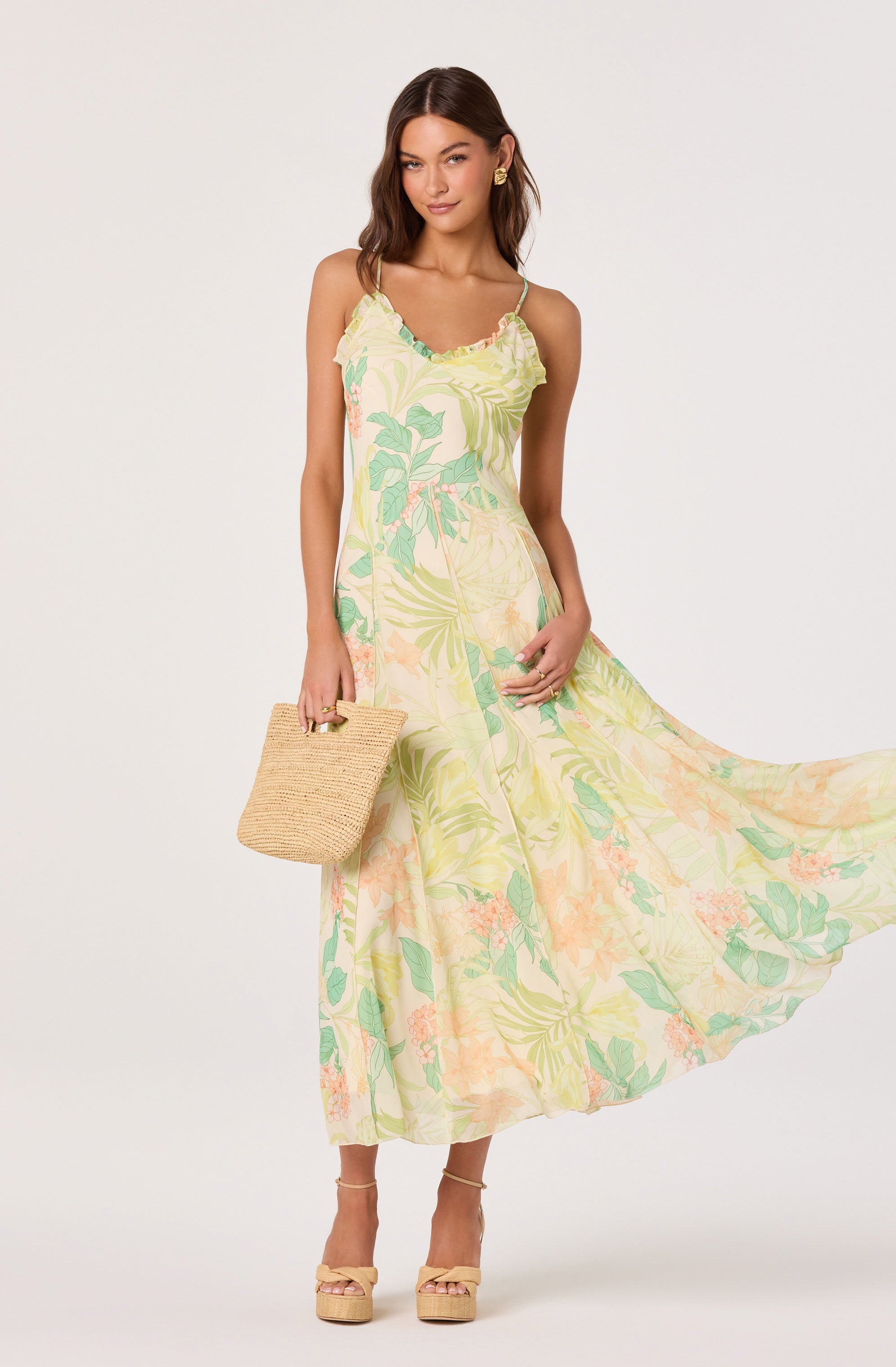 Hana Ruffle Trim Chiffon Maxi Dress