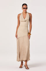 Inez Mixed Media Halter Maxi Dress