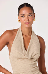Inez Mixed Media Halter Maxi Dress