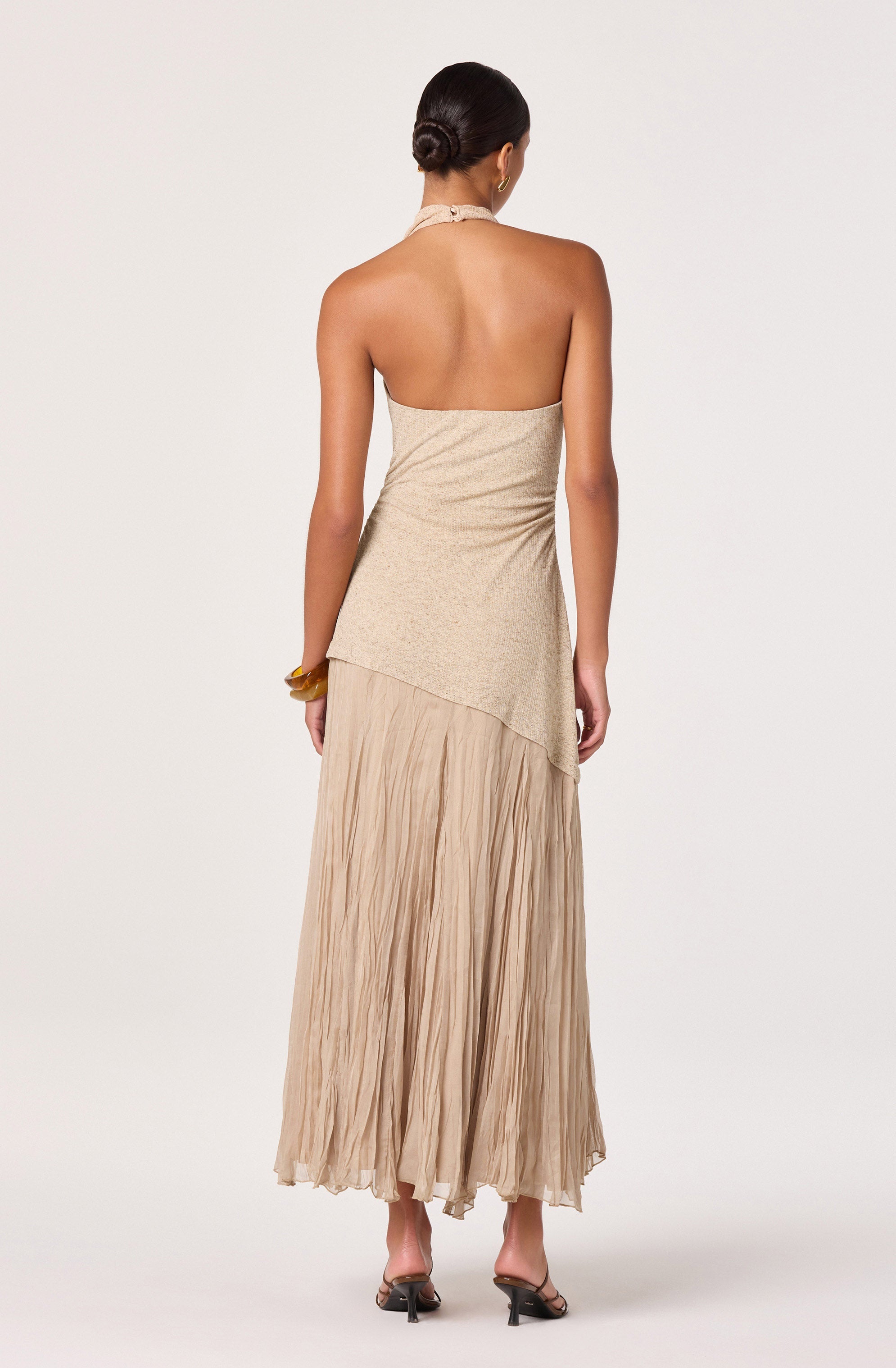 Inez Mixed Media Halter Maxi Dress