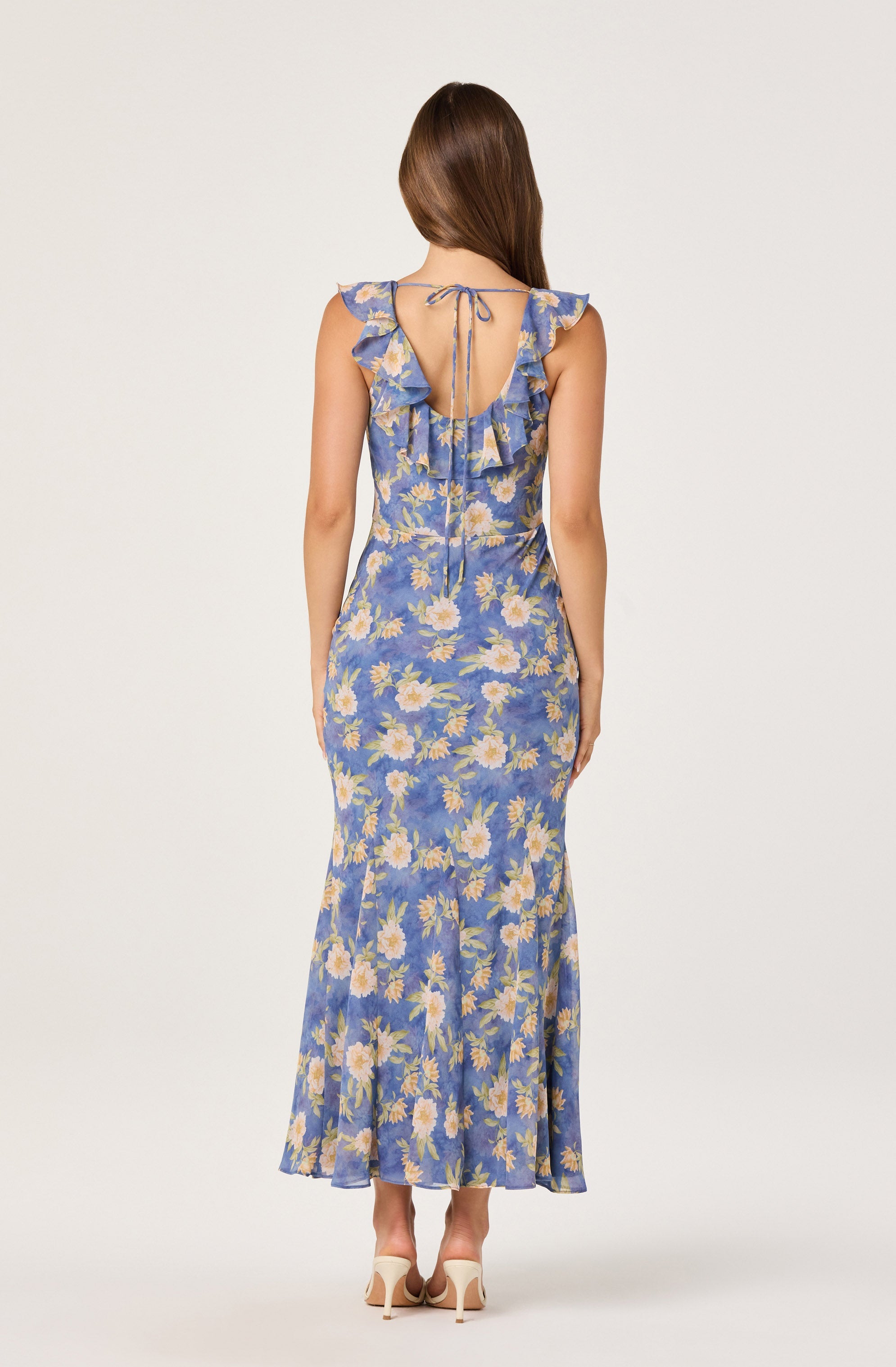 Caroletta Ruffle-Neck Chiffon Maxi Dress