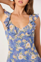 Caroletta Ruffle-Neck Chiffon Maxi Dress