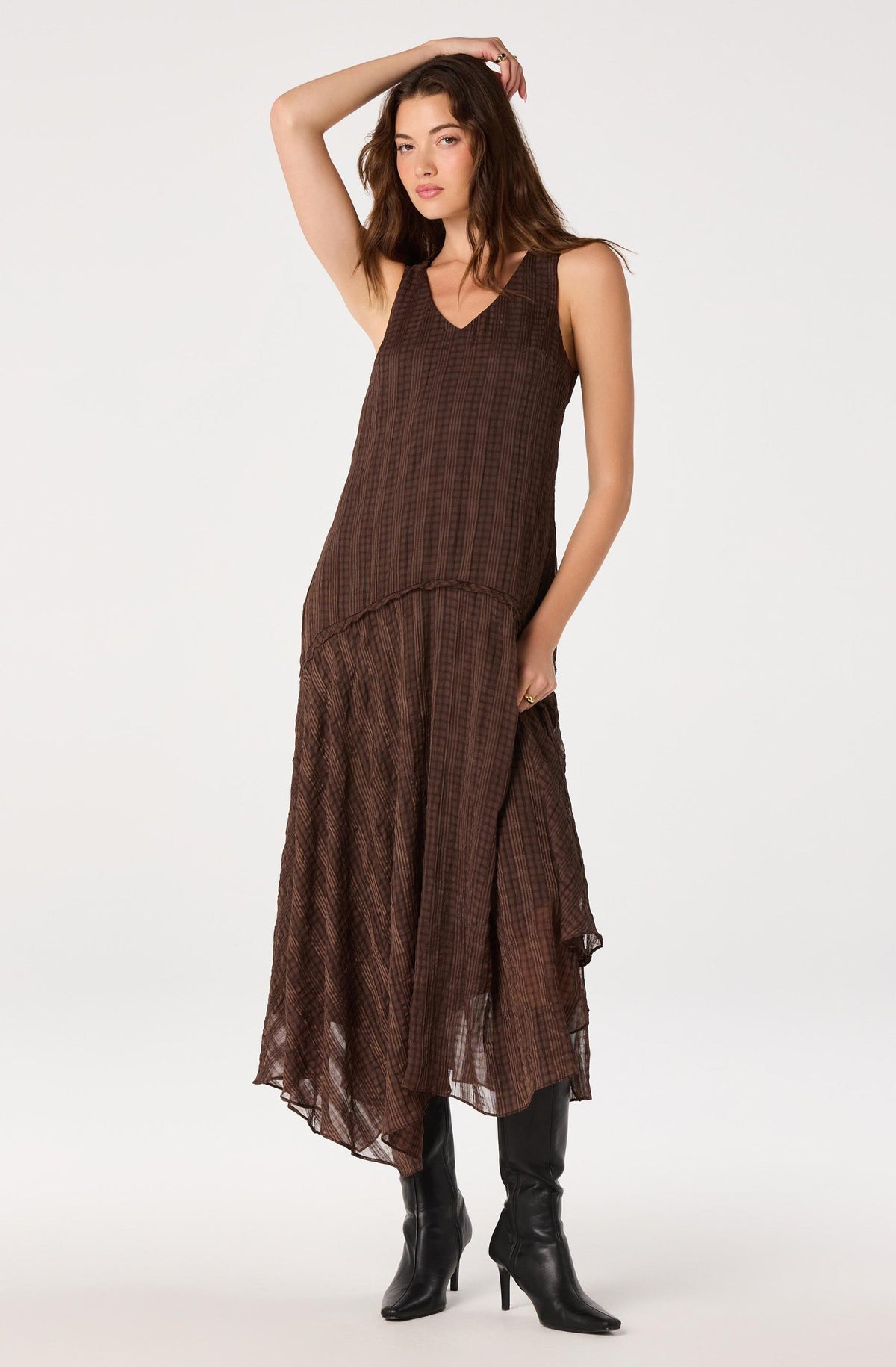 Halo Plaid Crinkle Maxi Dress