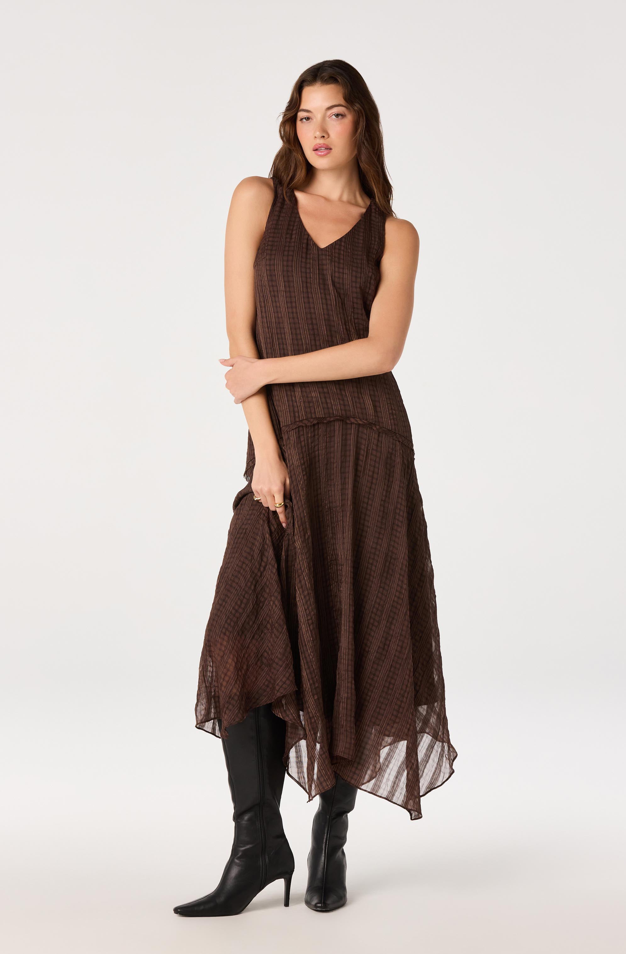 Halo Plaid Crinkle Maxi Dress
