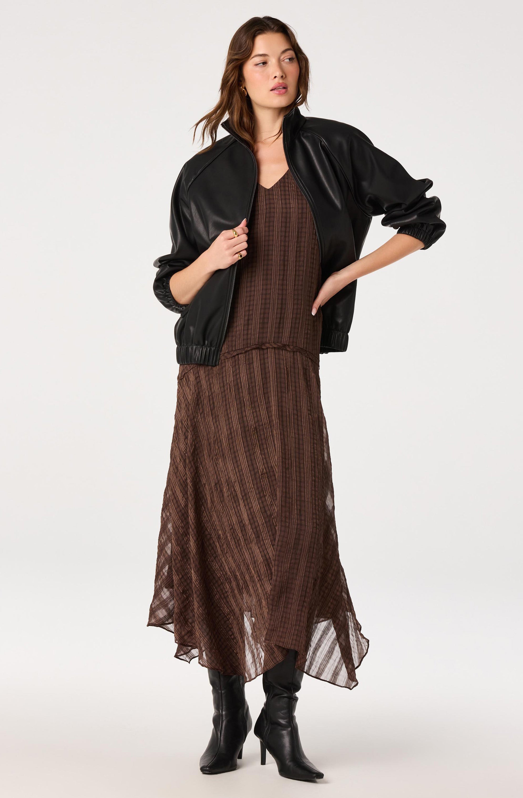Halo Plaid Crinkle Maxi Dress