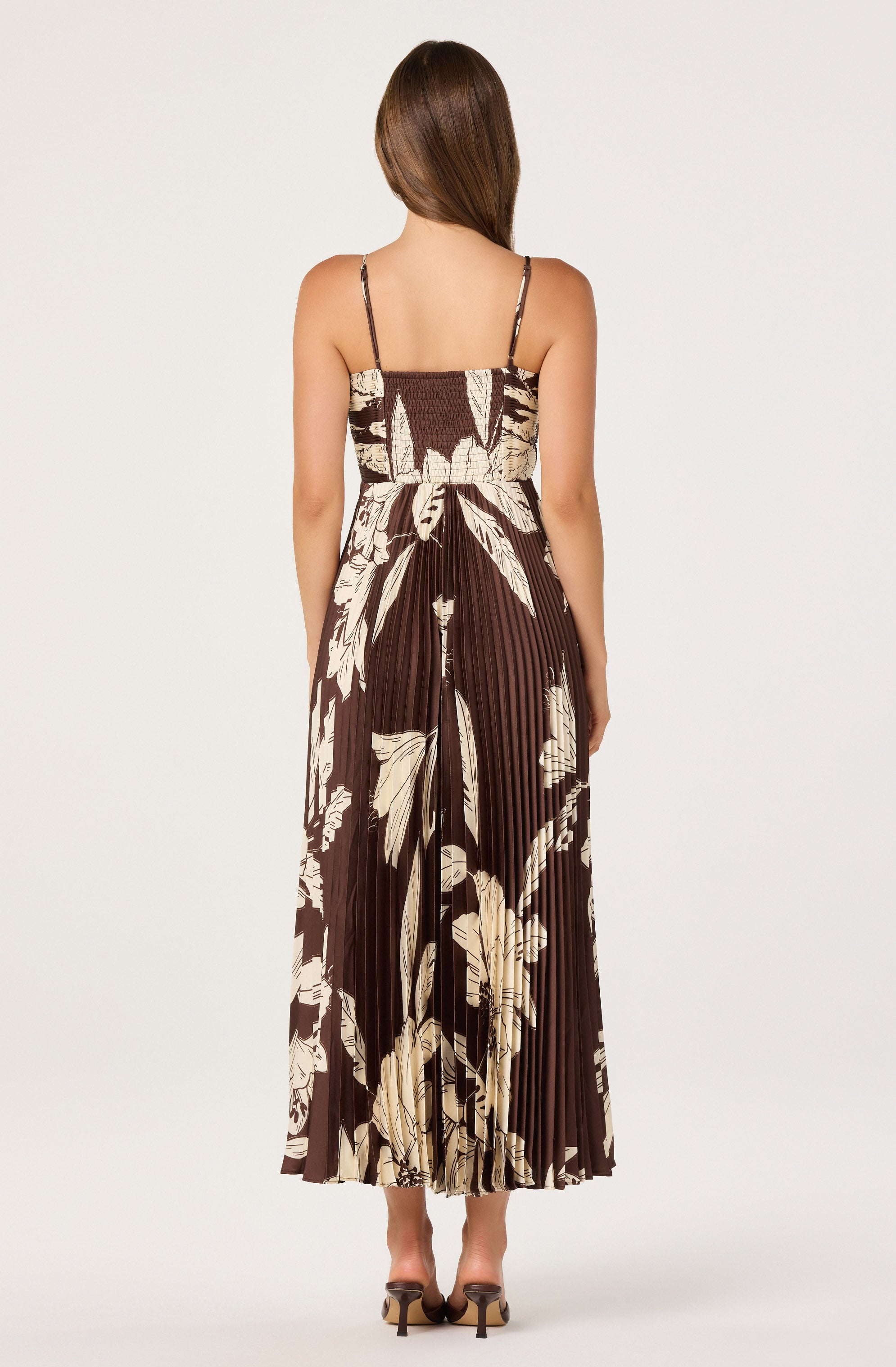 Clea Pleated Satin V-Neck Maxi Dress