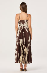 Clea Pleated Satin V-Neck Maxi Dress