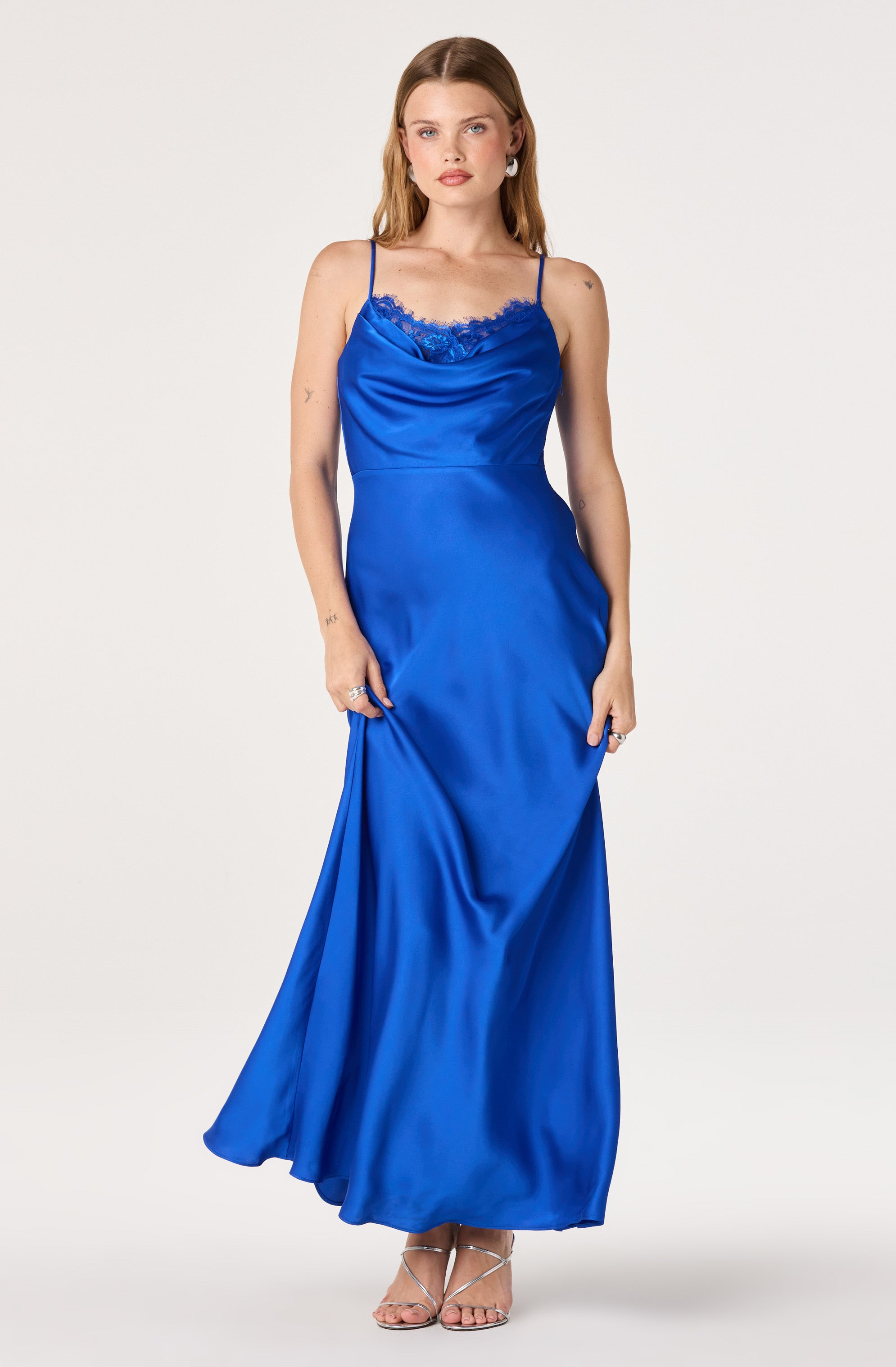 Annette Cowl Neck Satin Maxi Dress