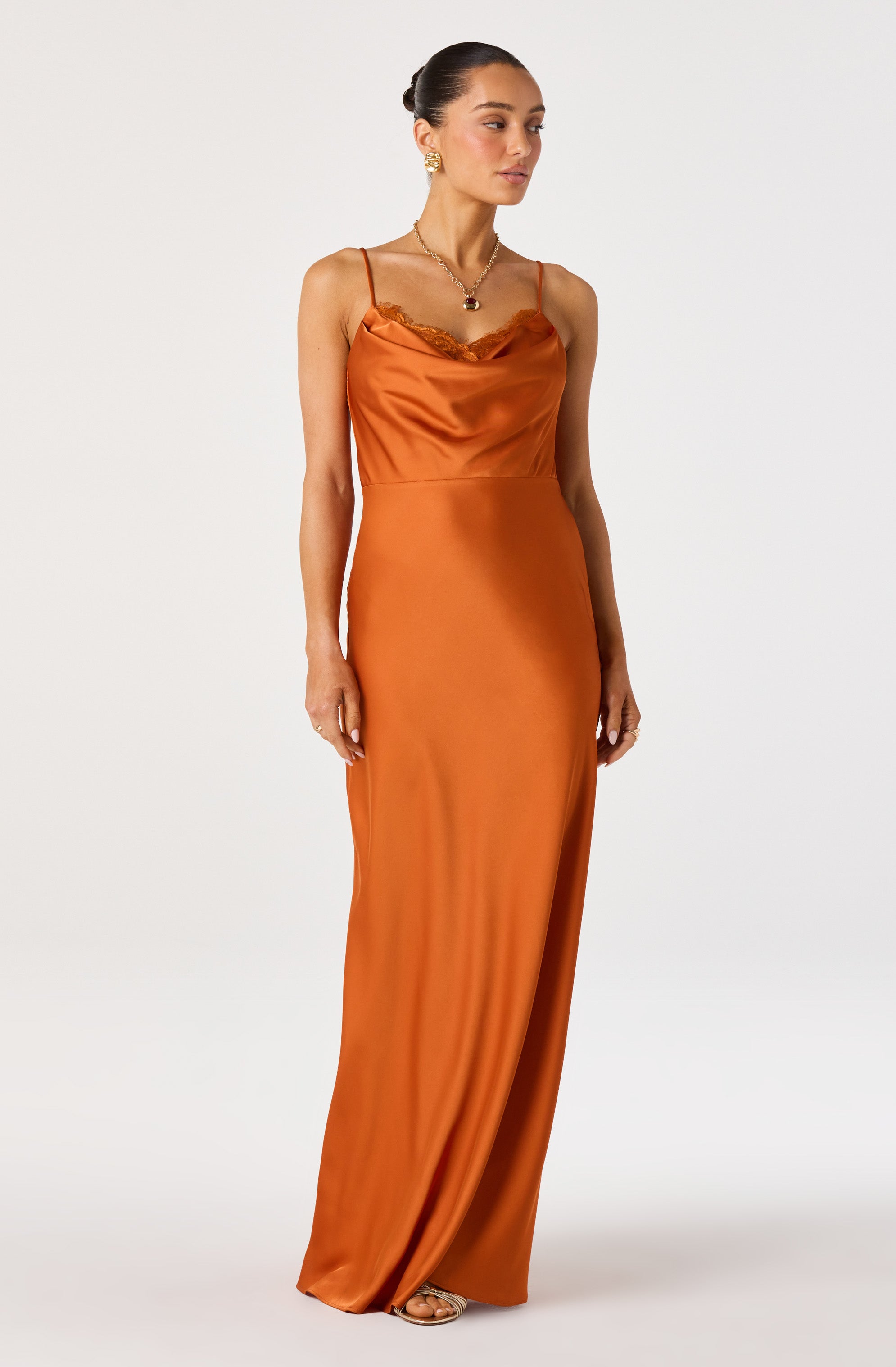 Annette Cowl Neck Satin Maxi Dress