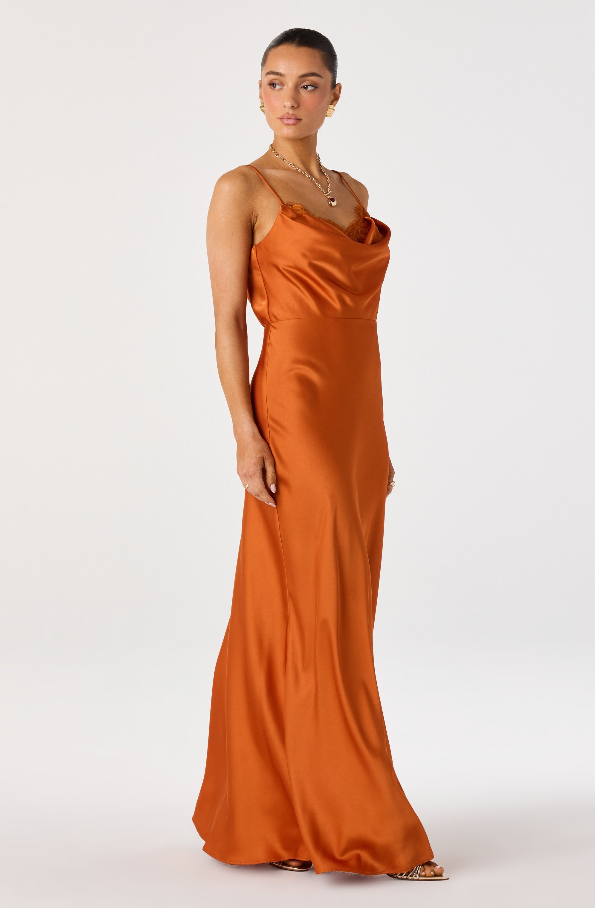 Annette Cowl Neck Satin Maxi Dress